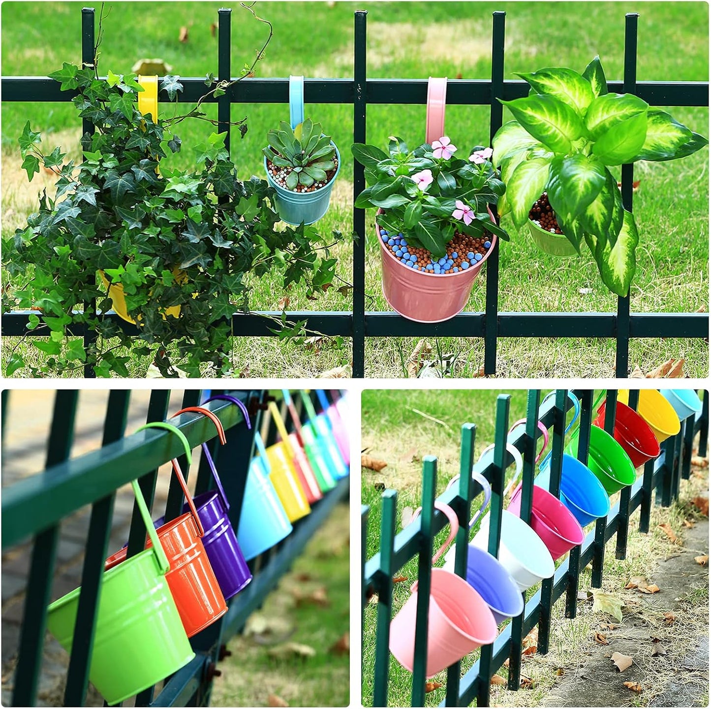 12 Pack Balcony Planters Railing Hanging, Colorful Railing Planter 5.2 Inches Plant Pots with Drainage Holes Hanging Plant Holder Indoor Hanging Planters