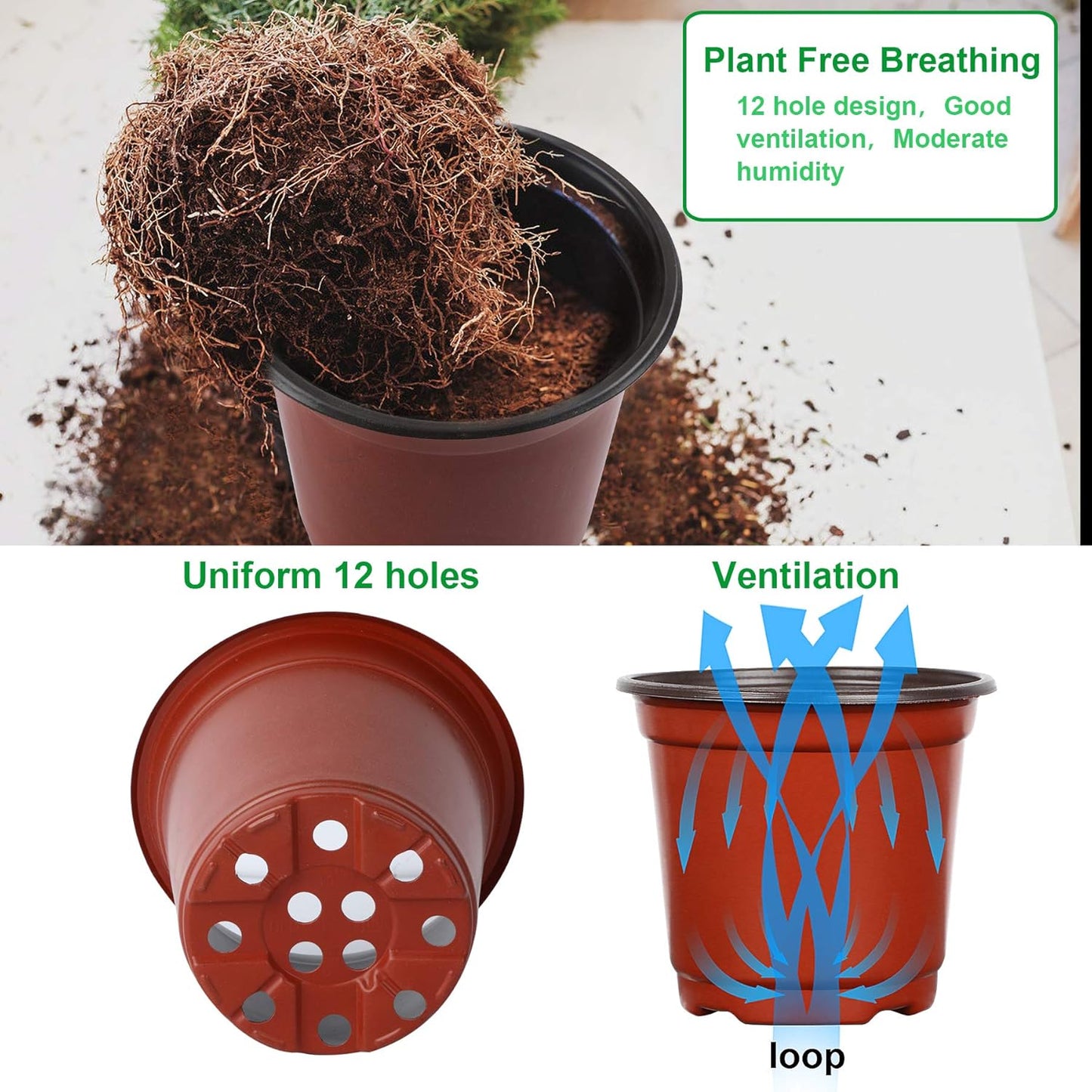 Augshy 75 Pcs 6" Plastic Plants Nursery Pot, Indoor Outdoor Seed Starting Pots