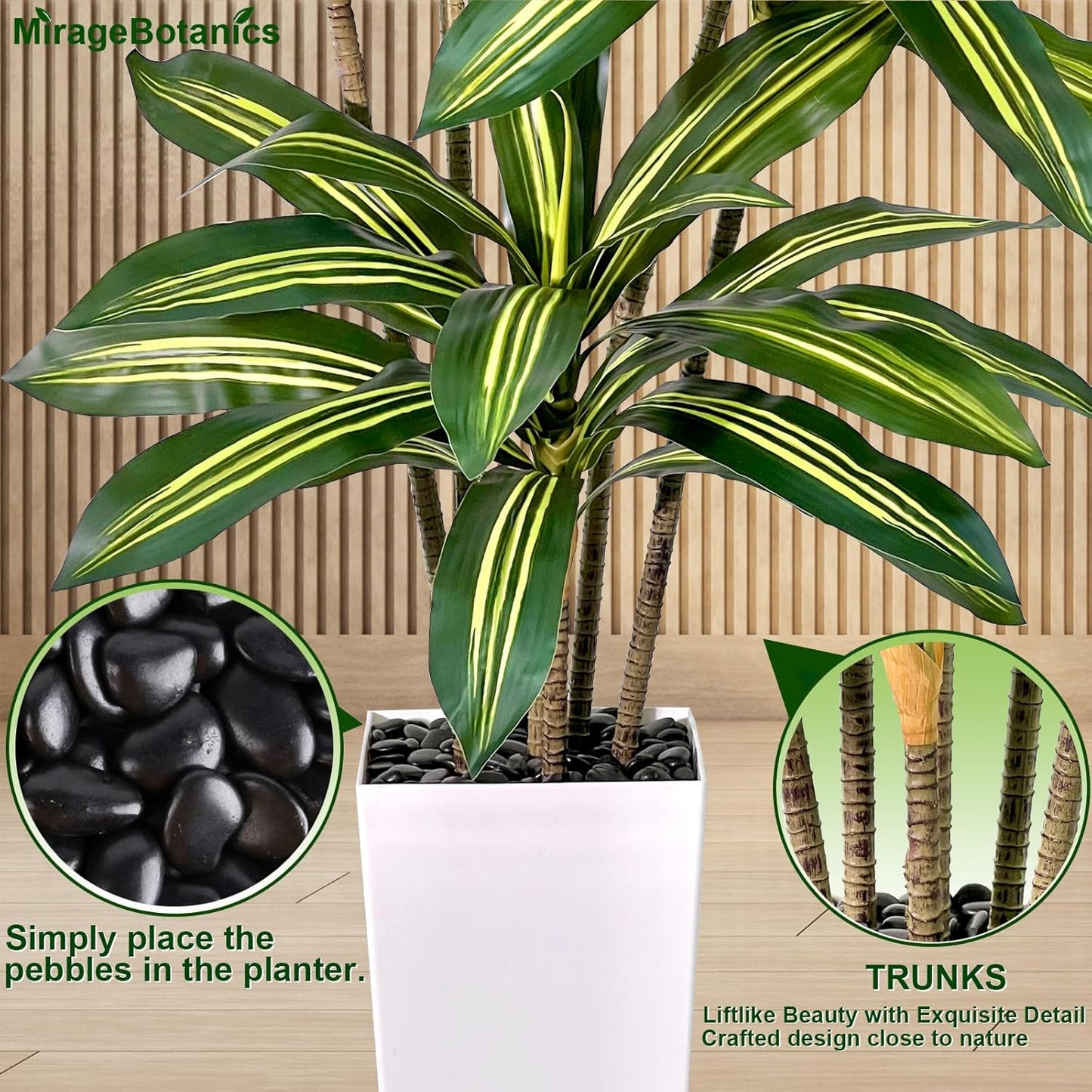 Artificial Dracaena Tree 6FT Tall Fake Plant with White Pot - Realistic Faux Dragon Tree with Tall Planter - Indoor Floor Plant for Home, Office,Mall, Living Room, Bedroom Decor (Black - Planter, 6ft)