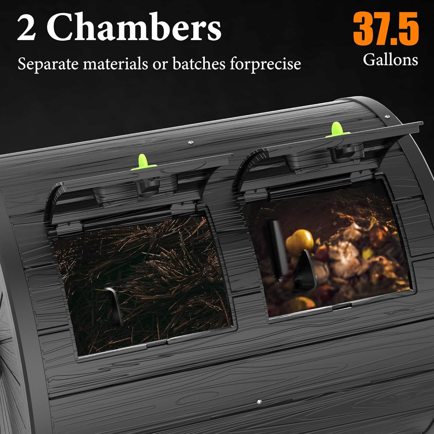 Dual-Chamber Outdoor Compost Tumbler, 37.5-Gallon Efficient Rotating Composter, UV-Resistant and Weatherproof, for Garden, Kitchen, and Yard (Black)