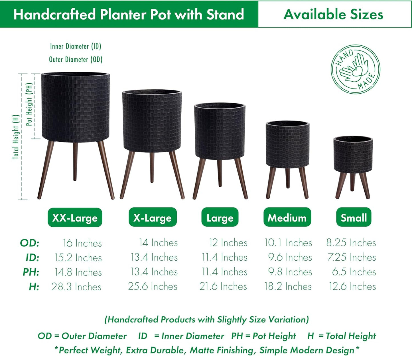 D'vine Dev 8 Inch Modern Geometric Tile Patterned Sleek Planter Pot with Stand, Indoor Outdoor Decorative Plant Holder, Distressed Black, 88-Z-A-5