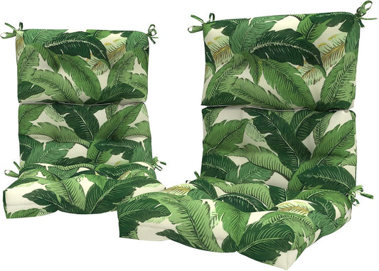 LVTXIII Outdoor Seat/Back Chair Cushion Patio Tufted High Back Cushion, Seasonal Replacement Rocking Chair Cushion with Ties (22” W x 20D”, Set of 2, Swaying Palms Green)