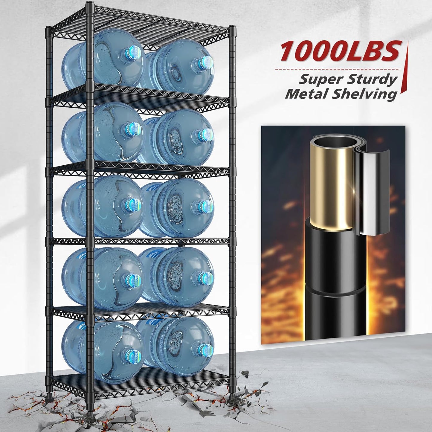 REIBII 72’’H Wire Shelving, 6 Tier Metal Shelving Units and Storage Shelves, Adjustable Garage Shelving for Storage Heavy Duty Shelving for Pantry Shelf Kitchen Garage, 24’’W X18’’D X72’’H