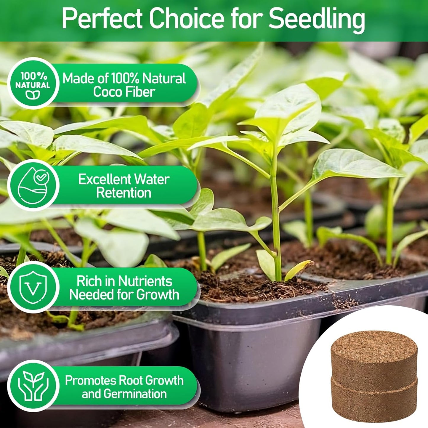 Legigo 50 Pcs 40mm Organic Coco Coir Pellets for Plants- Compressed Coconut Coir Potting Soil, Coco Fiber Pellets Coco Coir Soil for Planting, Garden, Bonsai, Herbs, Flower & Vegetables