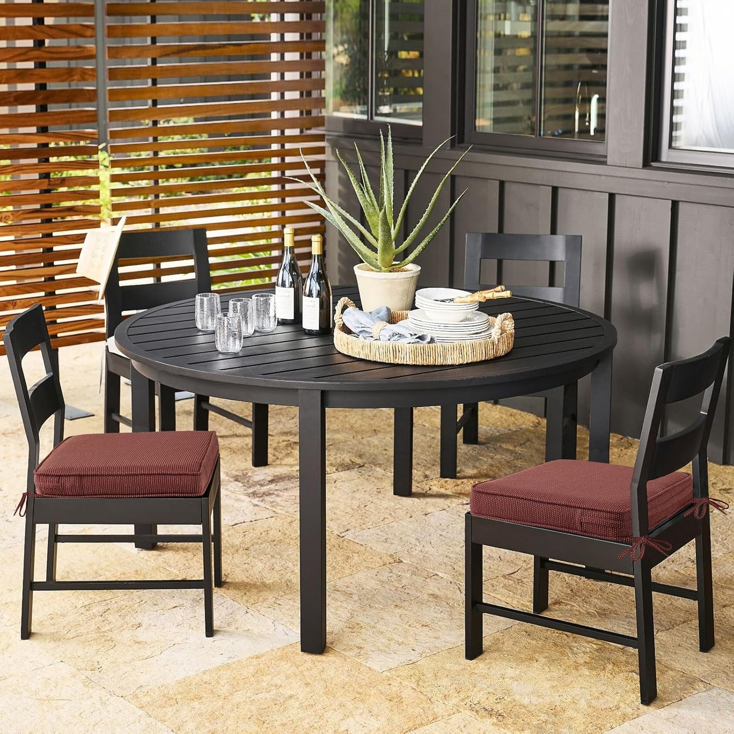 Outdoor Square Corner Seat Cushion, 19"x19"x3", Set of 4, Non Slip Seat Cushion Pads with Removable Cover for Patio Furniture, Garden Yard Lawn, Tan Dotted Red Base