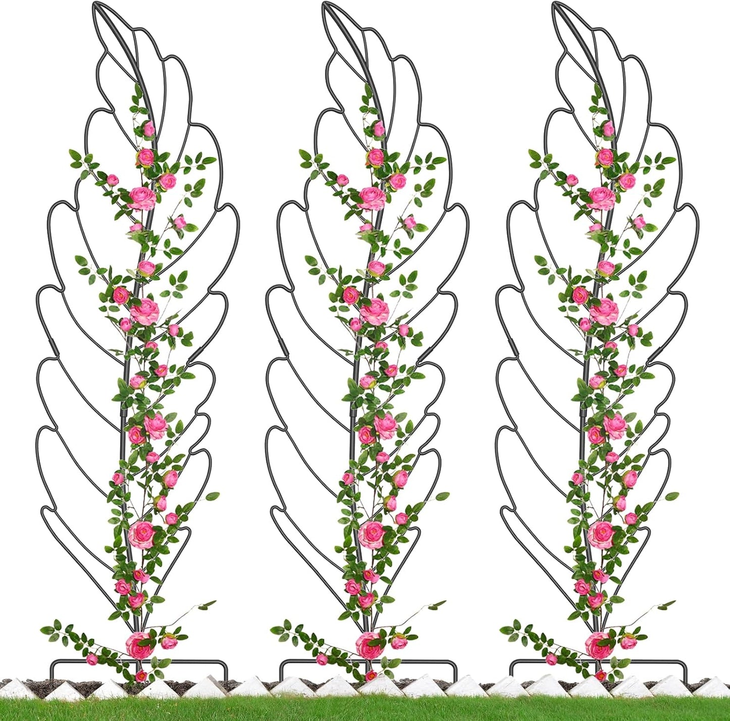 3 Pack Metal Garden Trellis for Climbing Plants, Black Metal Garden Trellis for Vines Plant Rose Vegetable Support,Large Decorative Outdoor Trellis