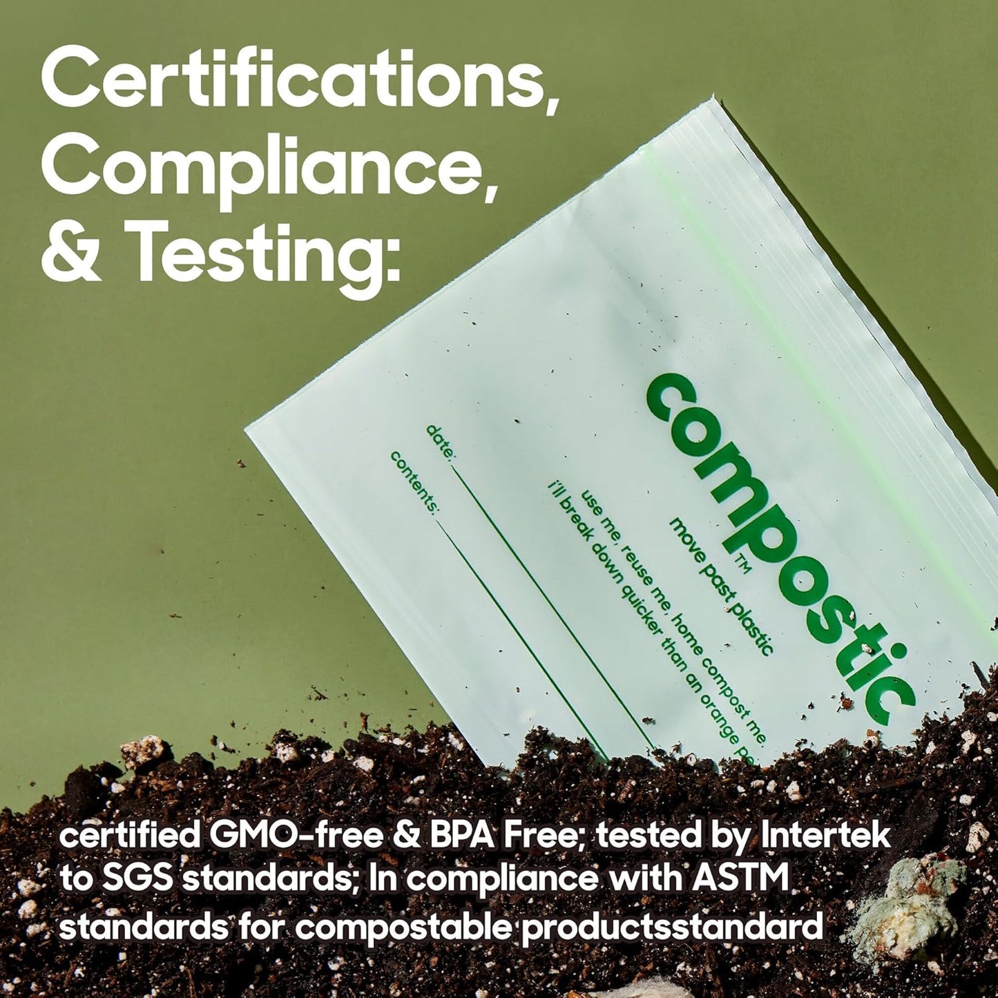 Home Compostable Resealable Sandwich Bags (7"x7"), Microwave & Freezer Safe, Organic Food Storage Container, 100 Count (Pack of 1)