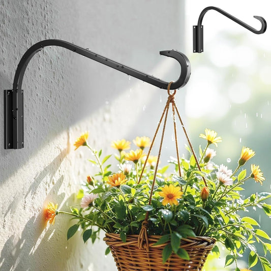 16 Inch 2 Pack Plant Hangers for Indoor/Outdoor Wall Mount - Heavy Duty Hanging Plant Holder & Bird Feeder Hooks, Decorative Black Metal Wall Hangers for Plants, Flower Baskets