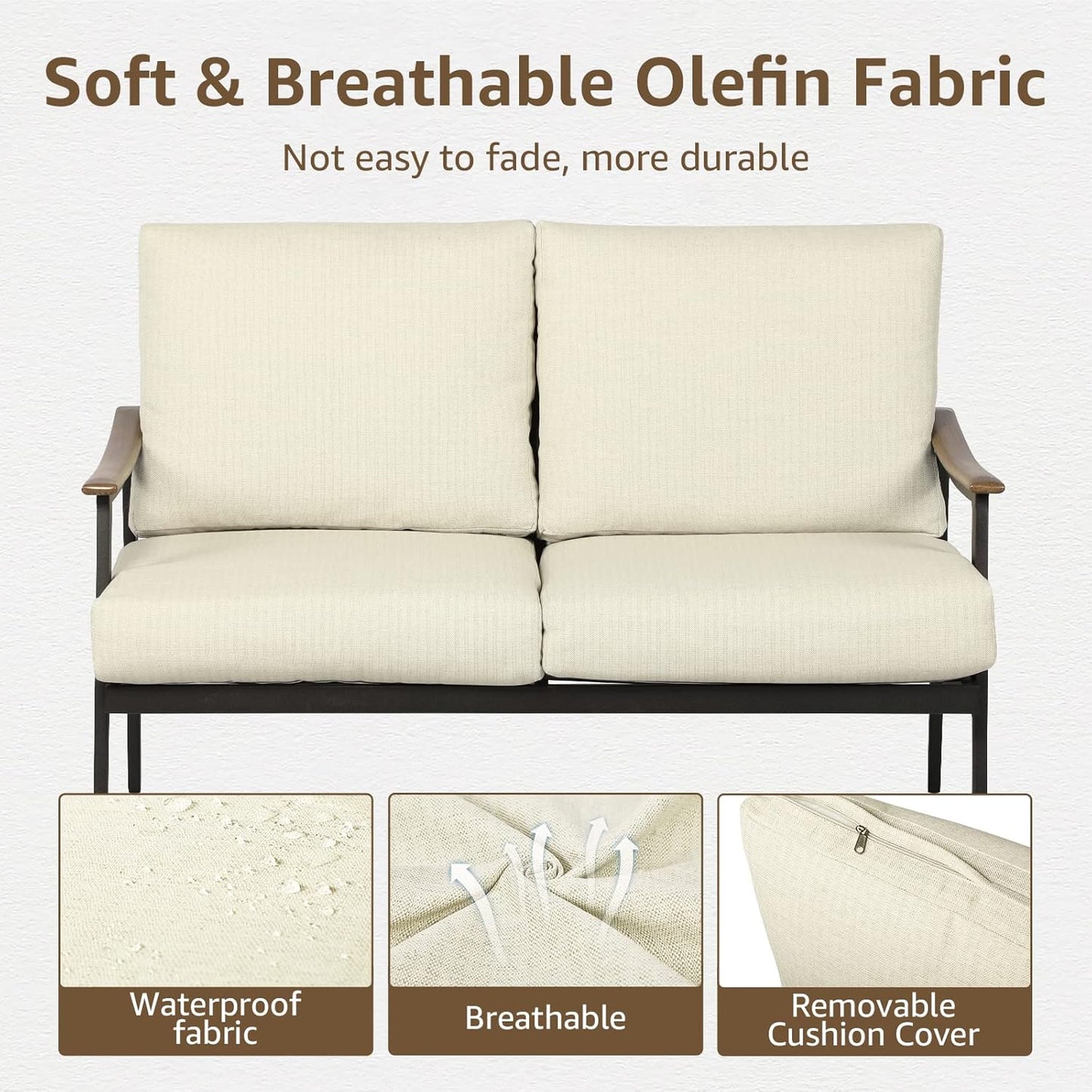 NATURAL EXPRESSIONS Patio Loveseat Sofa Outdoor Furniture Metal Chair with Wicker Backrest & 6 Inches Cushion for Indoor, Front Porch, Deck, Balcony, Backyard, 51.77"(L) x 29.75"(W) x 33.86"(H).