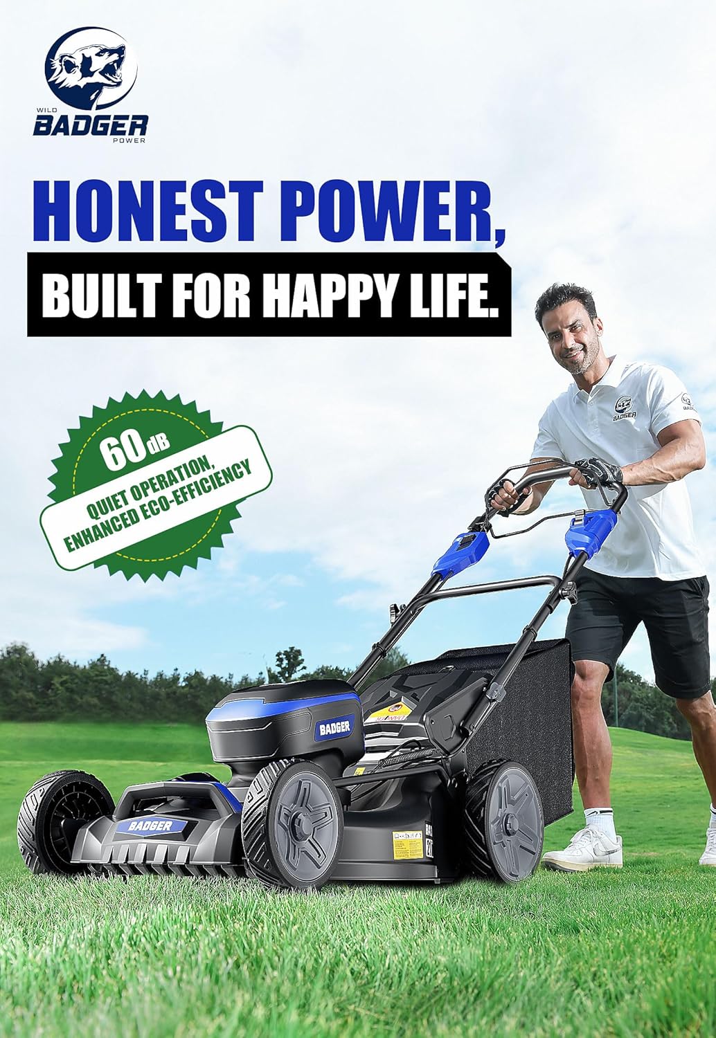 WILD BADGER POWER Lawn Mower Self Propelled 40V Brushless 21" Cordless, 7 Cutting Height Adjustments Electric Lawn Mower, Quickly Folding, 2 * 4.0Ah Battery and1*2Ah Super Charger Included