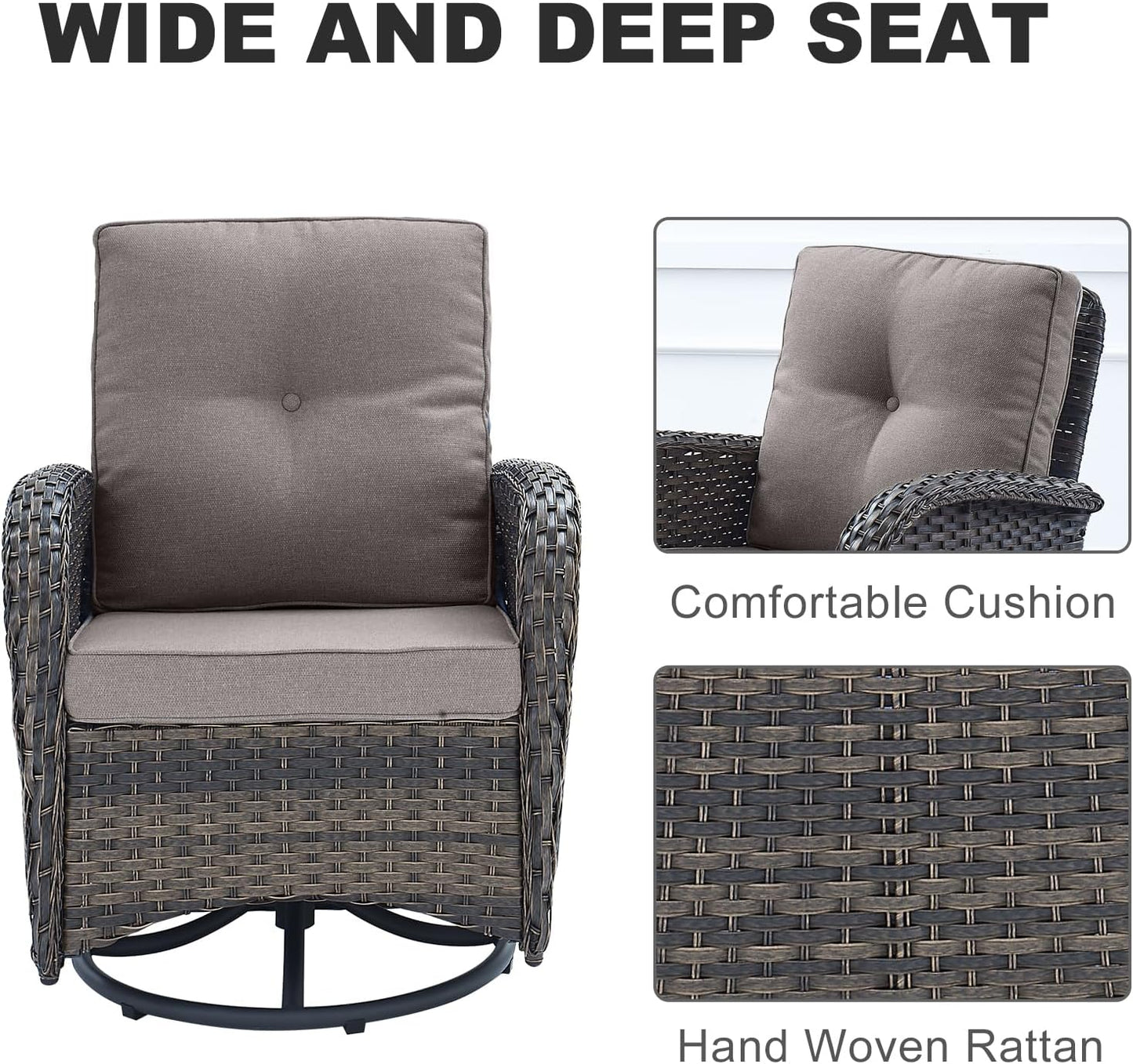 HUMMUH 7-Piece Outdoor Patio Furniture All-Weather PE Wicker Outdoor Conversation Set-Patio Couch Swivel Rocker Chairs with Ottomans Tables for Backyard,Poolside,Deck