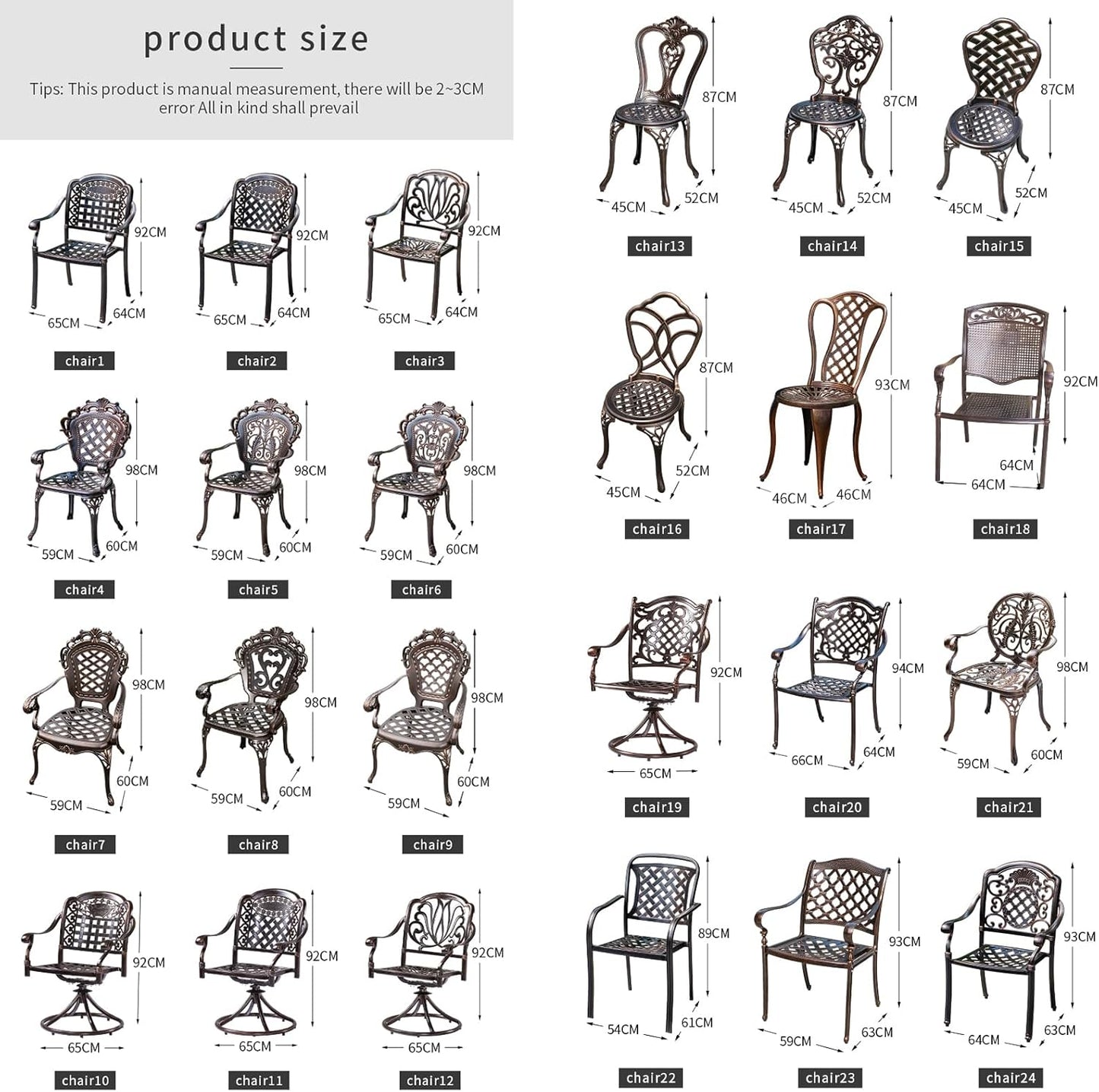 Outdoor Dining Chair Cast Aluminum Patio Chairs Set of 2 All-Weather Patio Dining Chair with Adjustable Feet for Backyard Garden (Crown Chair)