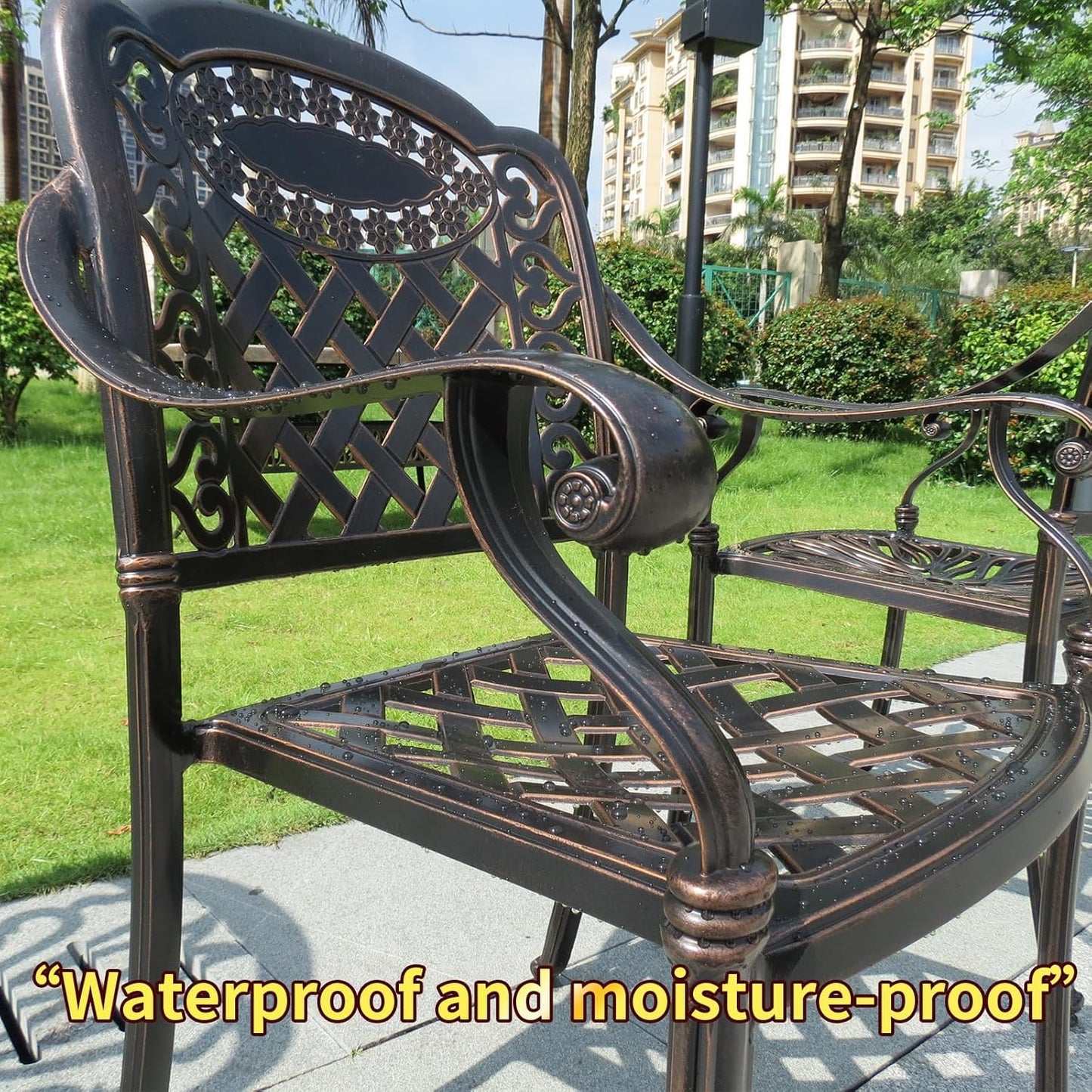 Outdoor Dining Chair Cast Aluminum Patio Chairs Set of 2 All-Weather Patio Dining Chair with Adjustable Feet for Backyard Garden (Die-Casting B Chair)