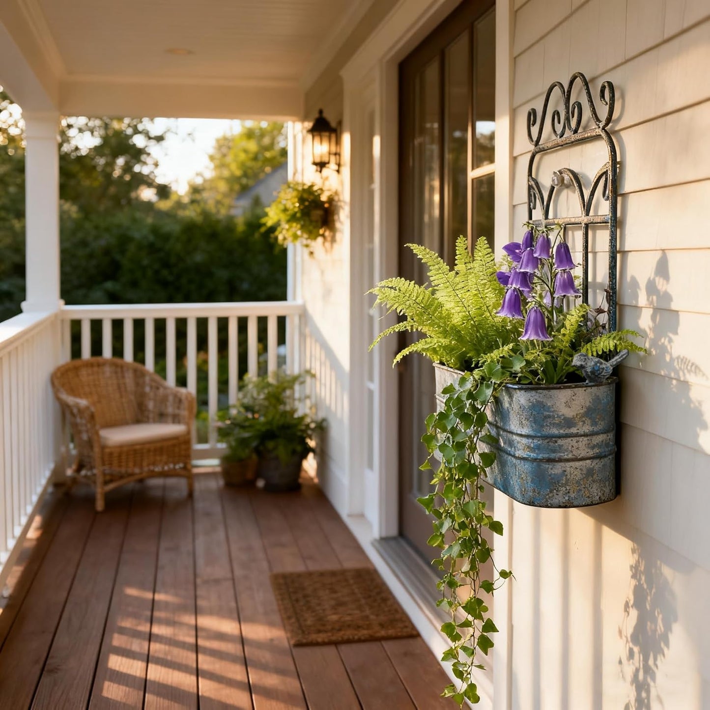 Rustic Metal Wall Planter Country Garden Wall Hanging Mount Vase Pocket Outdoor Vintage Hanging Pot Farmhouse Wall Decor for Plants Flowers (Blue)