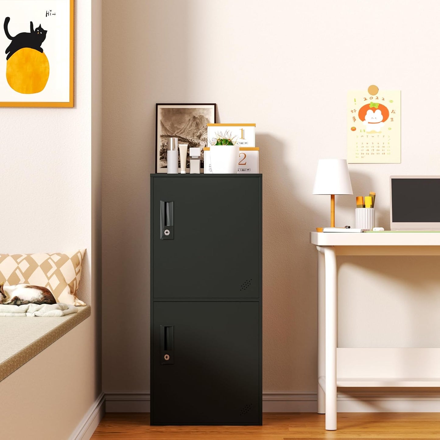 2 Door Vertical Stackable Storage Cabinet with Lock,Anti-Failing Device, Metal Lcoker,Organizer for Office, Home, Gym, School,Employee,Kids. (2D-Black)