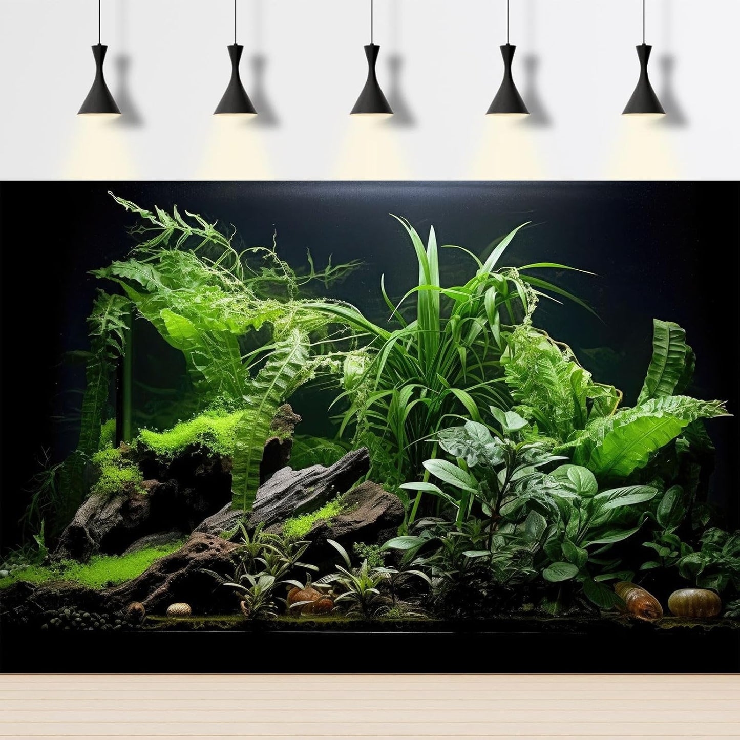 Aquarium Background Freshwater Green Plants Terrarium Background Aquatic Underwater Sea Grass Tank Background Wood Root Rock with Moss Jungle Style Fish Tank Background Poster Wallpaper 30x18in