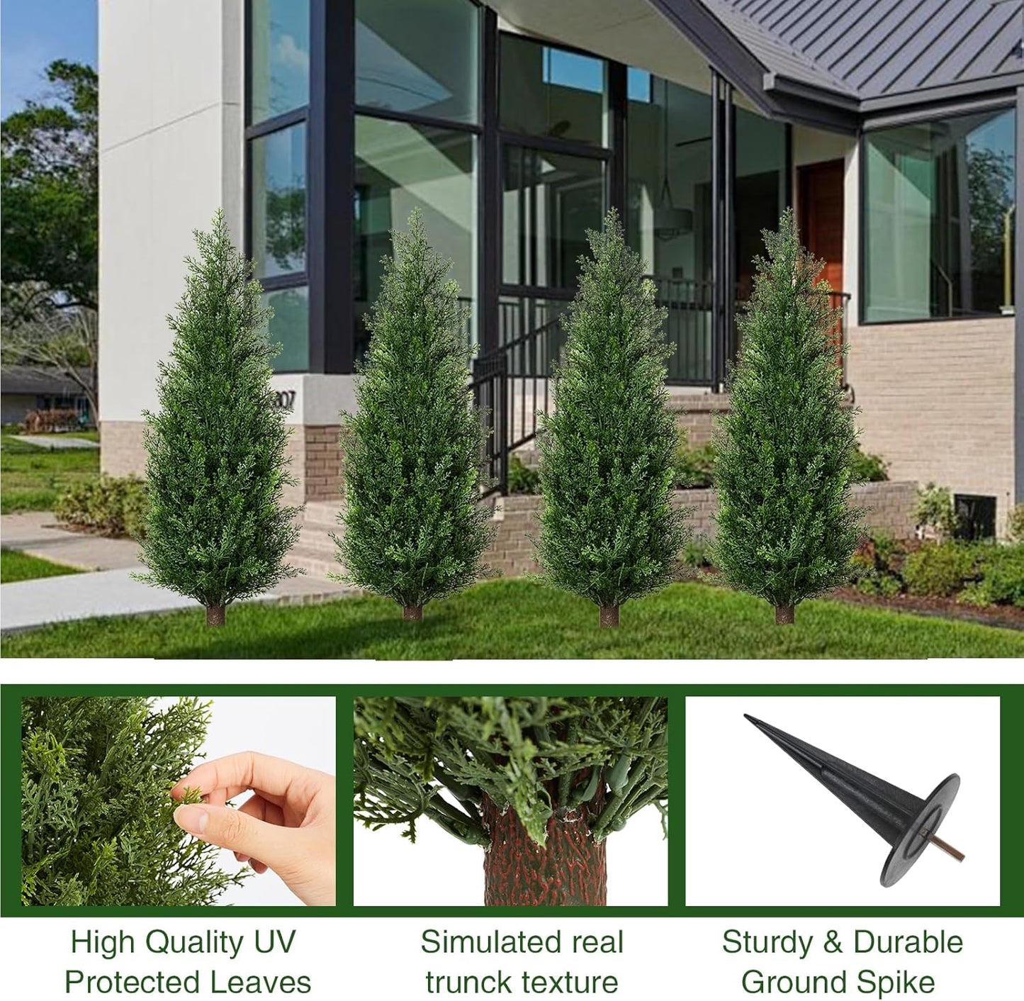 3FT Artificial Cedar Topiary Trees with Ground Spike, Set of 2 UV Resistant Fake Evergreen Bushes Shrubs Trees Artificial Plants Realistic Faux Cypress Plants for Indoor Outdoor Front Porch Garden