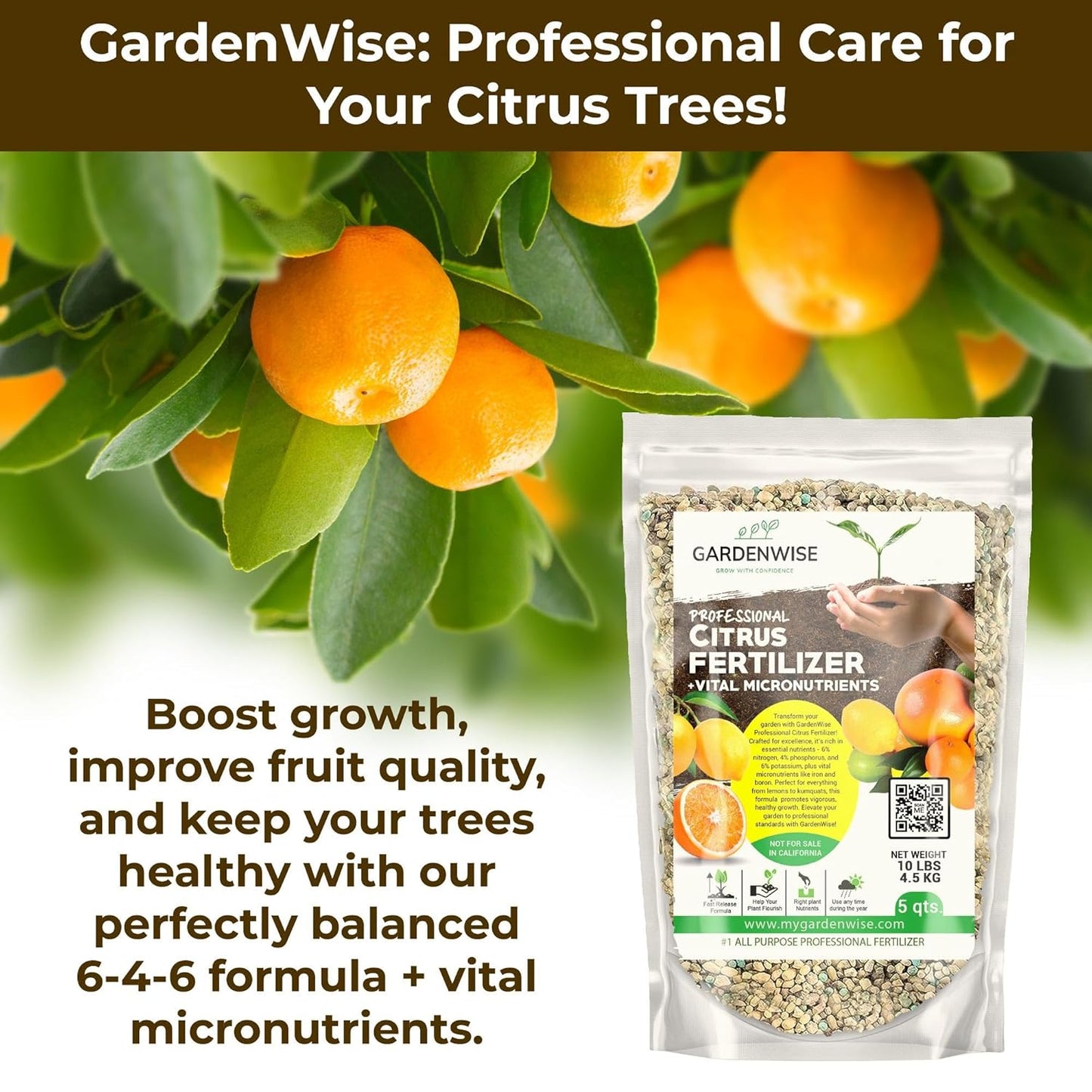Professional Citrus Fertilizer + Vital Micronutrients; Perfect Balanced NPK for All Citrus; for Indoor and Outdoor Plants; Orange, Lime, Avocado and Lemon Tree Fertilizer (5 QUARTS)