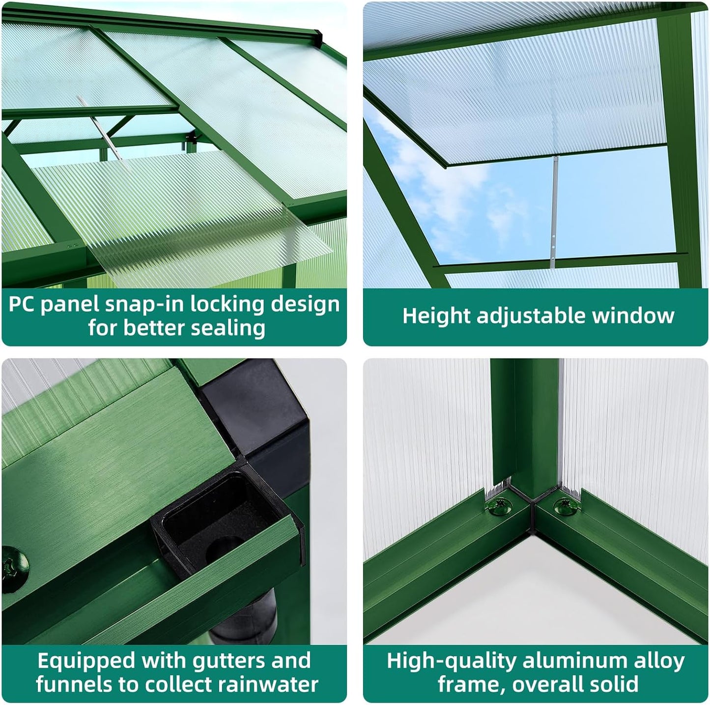 6x10 FT Greenhouse for Outdoors, Large Aluminum Greenhouses with Roof Vent and Quick Setup Structure, Greenhouse Heavy Duty with PC Panels, Walk-in Green Houses for Winter Garden,Backyard,Patio,Lawn