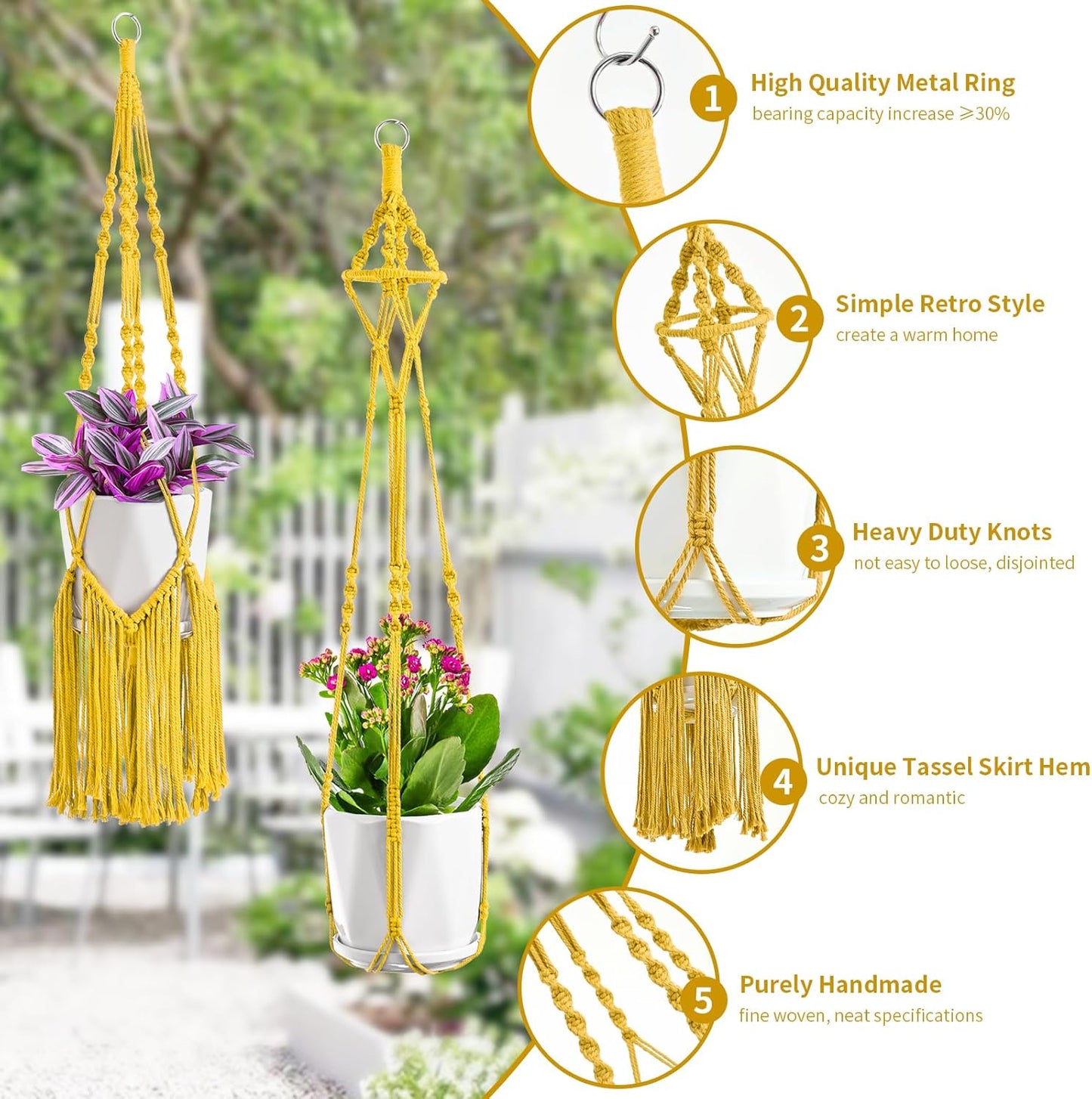 Macrame Plant Hangers, 6Pack Hanging Planters for Indoor Plants w/ 6 Set Hangers Kit Handmade Macromay Plant Hangers Indoor Flower Pots Holder Stand for Boho Home Décor (POTS NOT Included)
