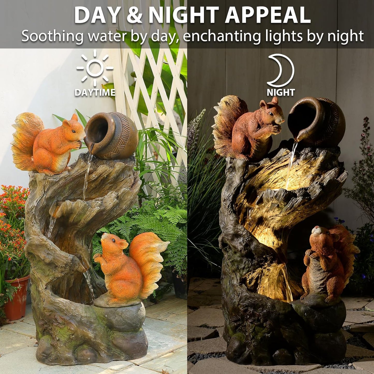 Garden Fountain Outdoor with Built-in Pump & LED Lights - Waterfall Fountain for Patio,Yard, Backyard - Realistic Animal Sculpture