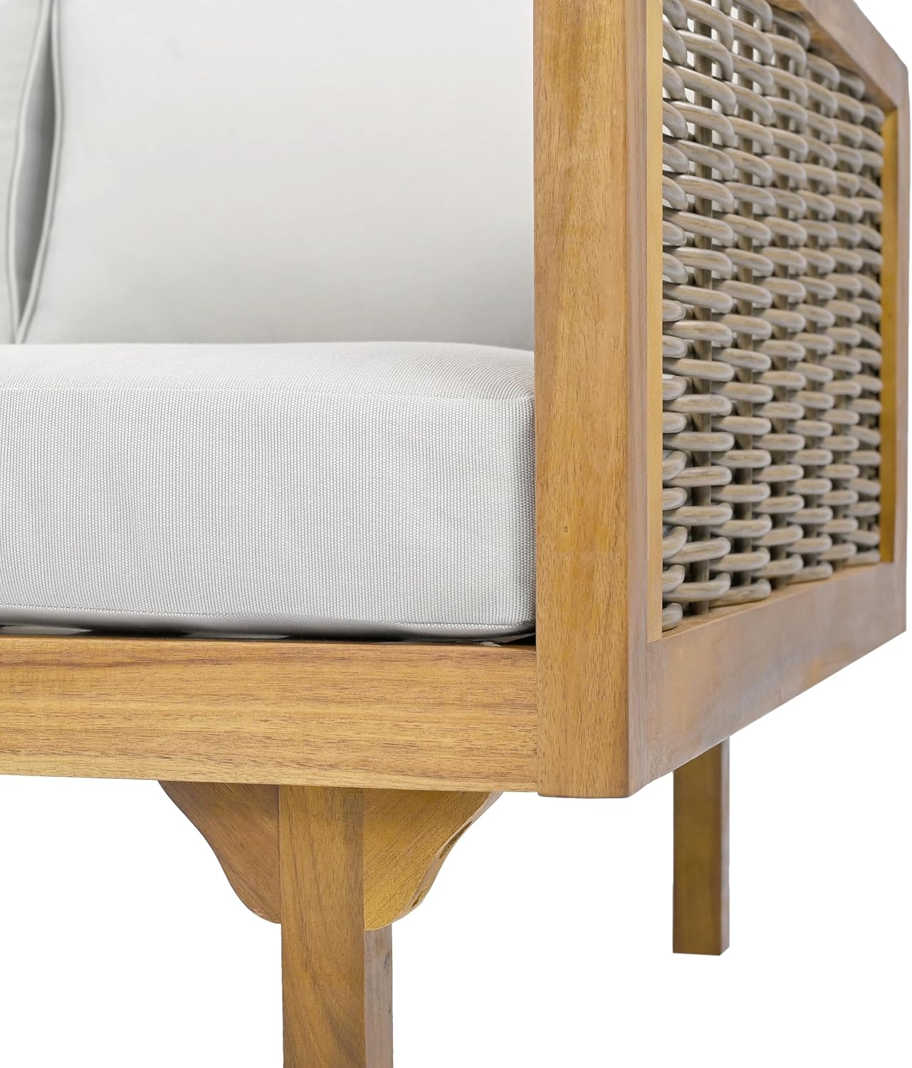 Christopher Knight Home Outdoor 3 Seater Acacia Wood Daybed with Fabric Water Resistant and Removable Cushions, Patio Garden Sofa with Wicker Armrest and Slat Paneling Back, Teak and Light Grey