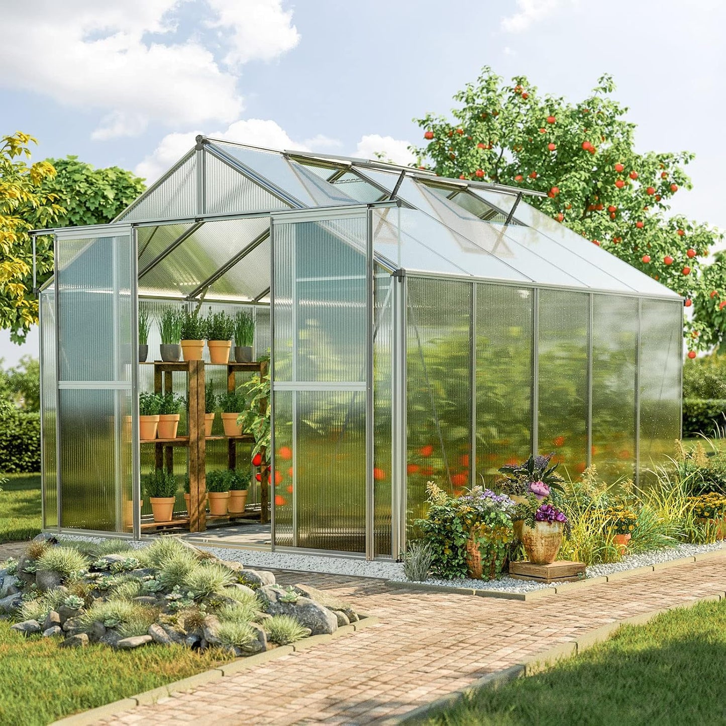 Greenhouse Topas 5 Aluminum Frame 7.4 x 10.6 ft with Approx. 8 mm Polycarbonate Panels