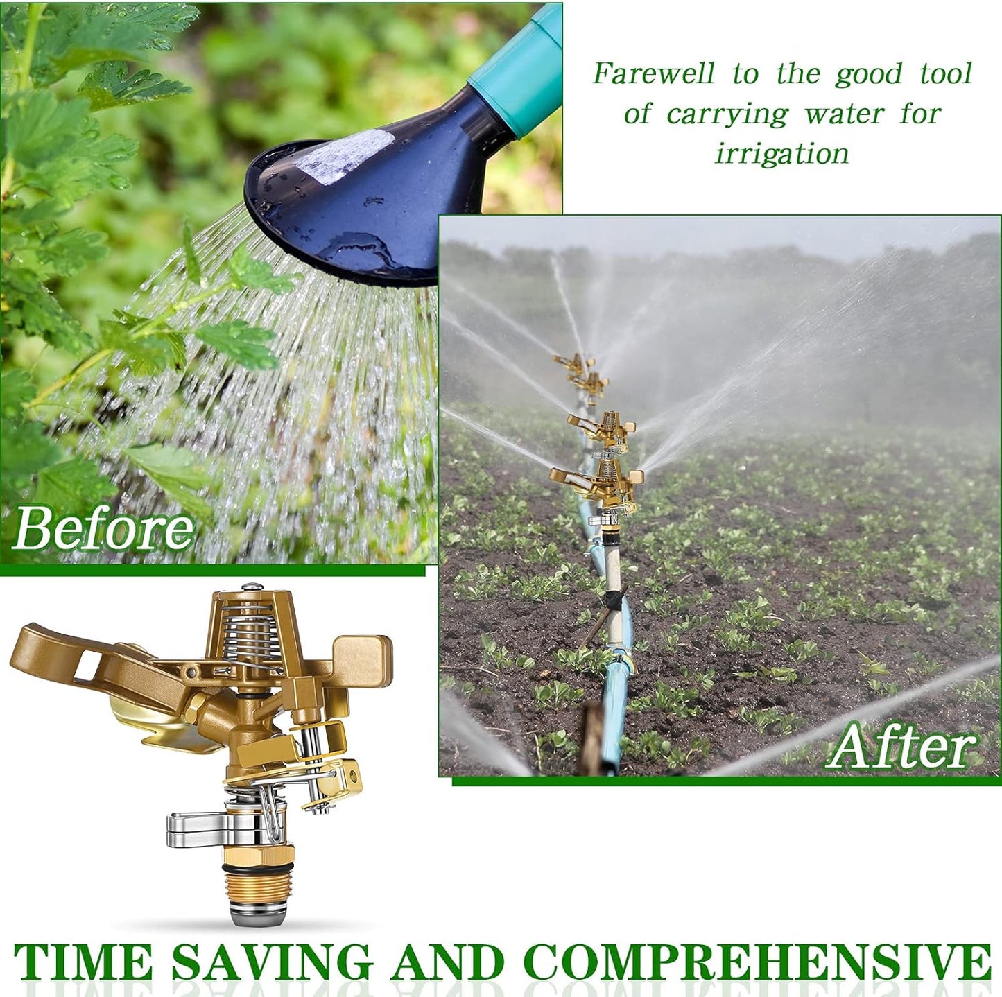 Ferraycle 16 Pieces 1/2 Inch Brass Impact Sprinkler Head with Nozzles Heavy Duty Adjustable 0-360 Degrees Impulse Sprinkler Head Lawn Watering for Yard Irrigation