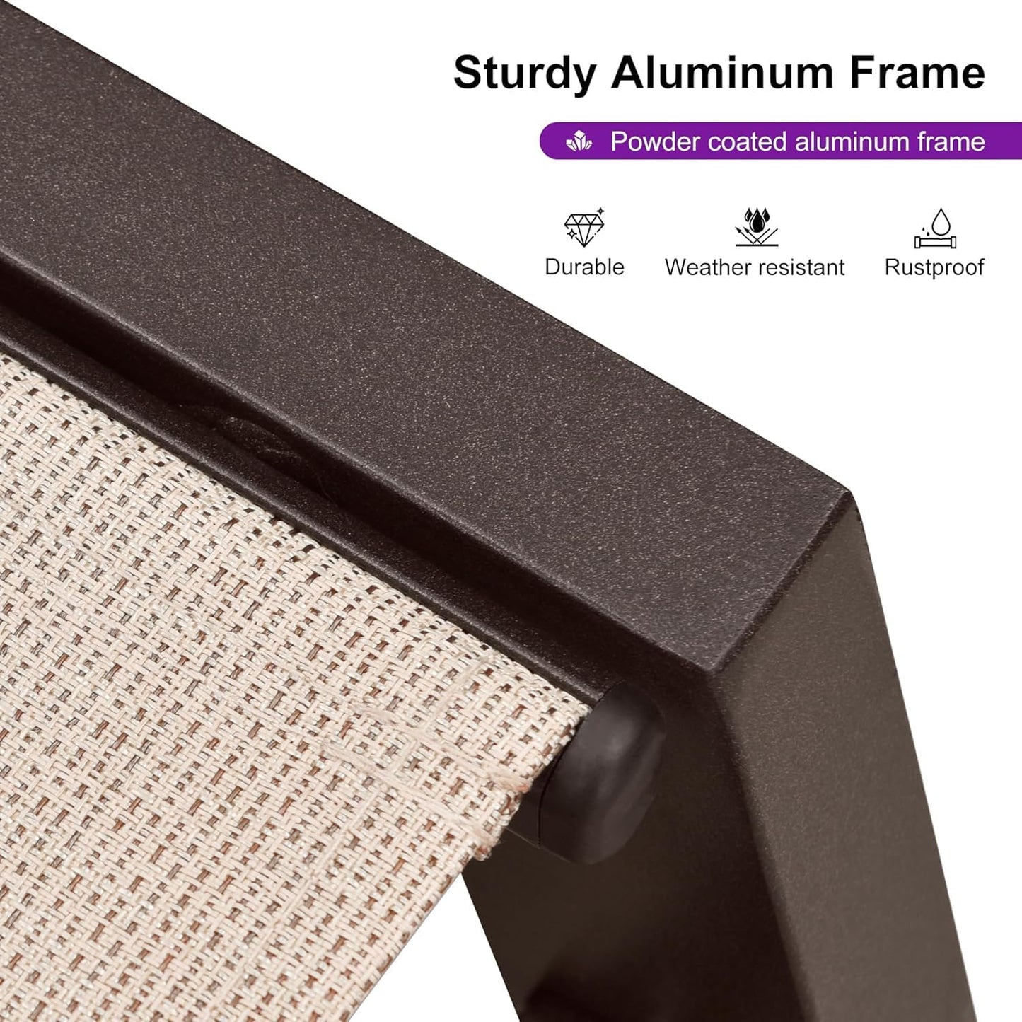 PURPLE LEAF Oversized Patio Lounge Chairs Set of 3, Reclining Pool Lounge Chairs with Side Table and Wheels for All Weather for Outdoor, Deck, Lawn, Aluminum Outside Pool, Cream