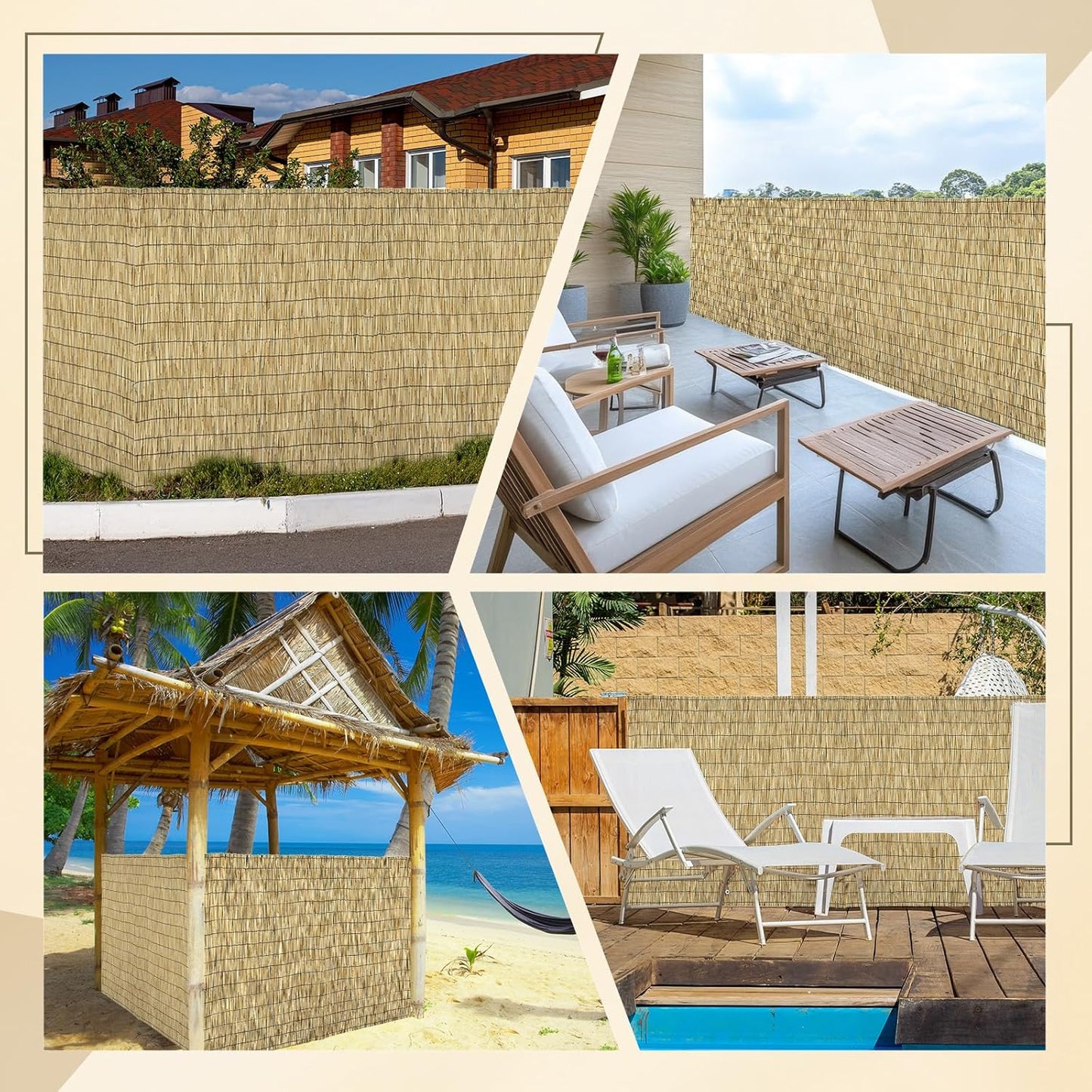 Natural 6FT X 16.4FT Reed Fencing Roll, Balcony Privacy Shade Reed Bamboo Fencing Garden Fence Border, Wind Block Sunshade Fence Screen for Outdoor Yard Patio Flower Bed Edge