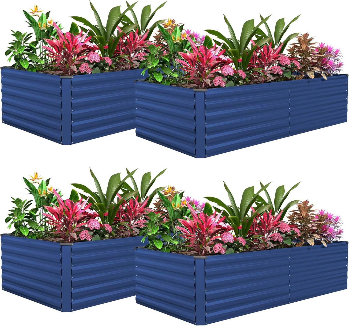 FOOWIN 4pcs 6x3x2ft Galvanized Raised Garden Bed, Planter Raised Garden Boxes Outdoor, Large Metal Raised Beds for Gardening, Garden Bed for Vegetables, Flowers, Herb,269 Gallon Capacity, Royal Blue