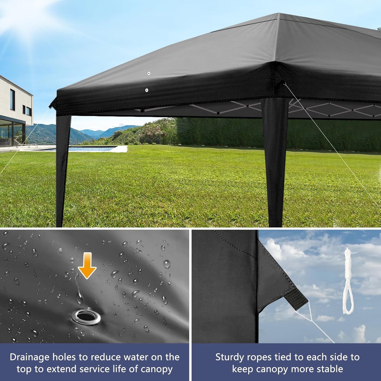 Outvita 10x20ft Pop Up Canopy Tent, Outdoor Instant Shelter Folding Canopy with 6 Side Walls and Carry Bag for Commercial Events, Party, Backyard BBQ, Camping Black