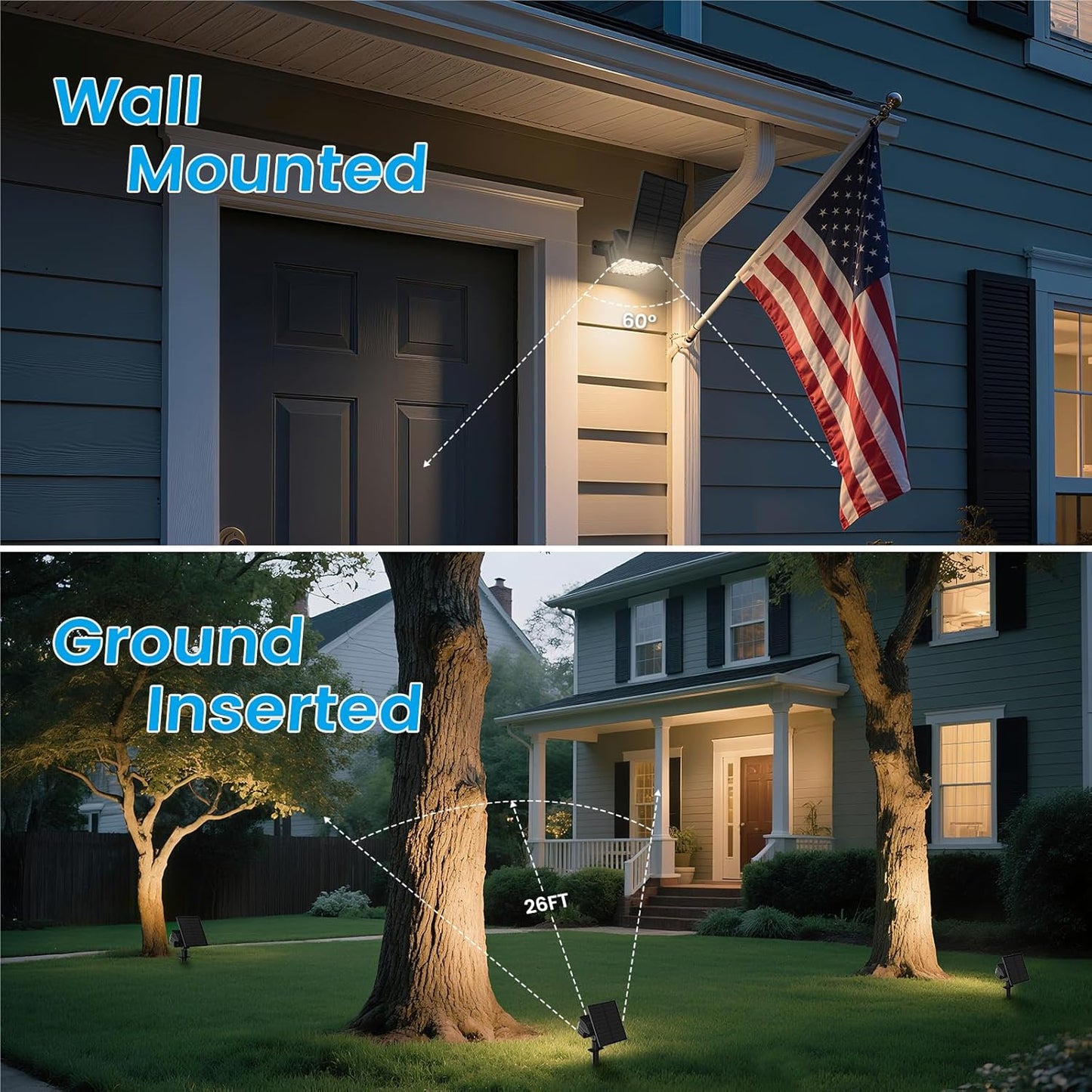 VOLISUN Solar Spotlight Outdoor, IP67 Waterproof Solar Landscape Spot Lights，Uplights for Yard Garden Pathway - 2 Pack (Warm White) 27 LED 3 Lighting Modes