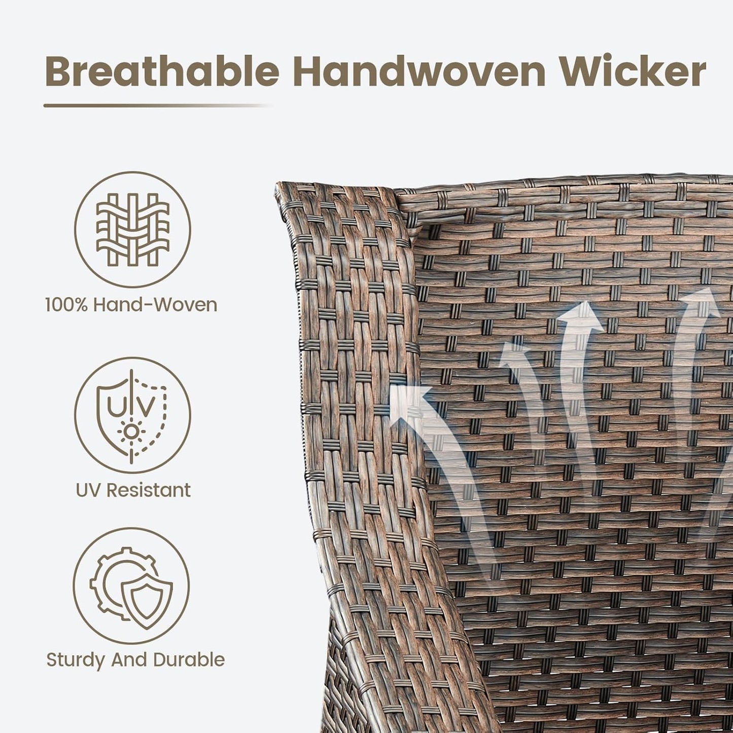 Outdoor Patio Wicker Swivel Chairs - Set of 2 Outside Resin Rattan Rocker Glider Gliding Chair Rocking Armchairs for Front Porch Balcony Backyard Yard Deck Poolside Apartment – Brown/Grey