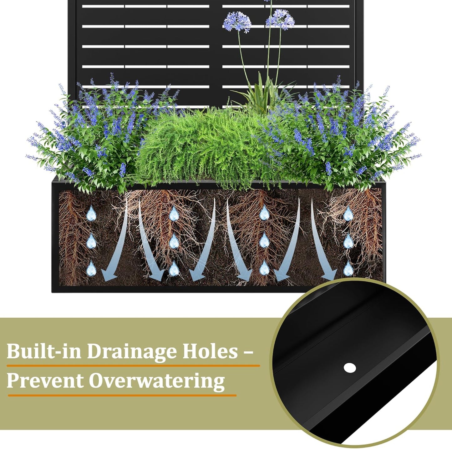 TOAOTBNBO Metal Planter Box with Trellis, Heavy-Duty Raised Garden Bed for Climbing Plants, Drainage Hole, Outdoor Planter Box with Privacy Screen，35''L×16''W×71''H