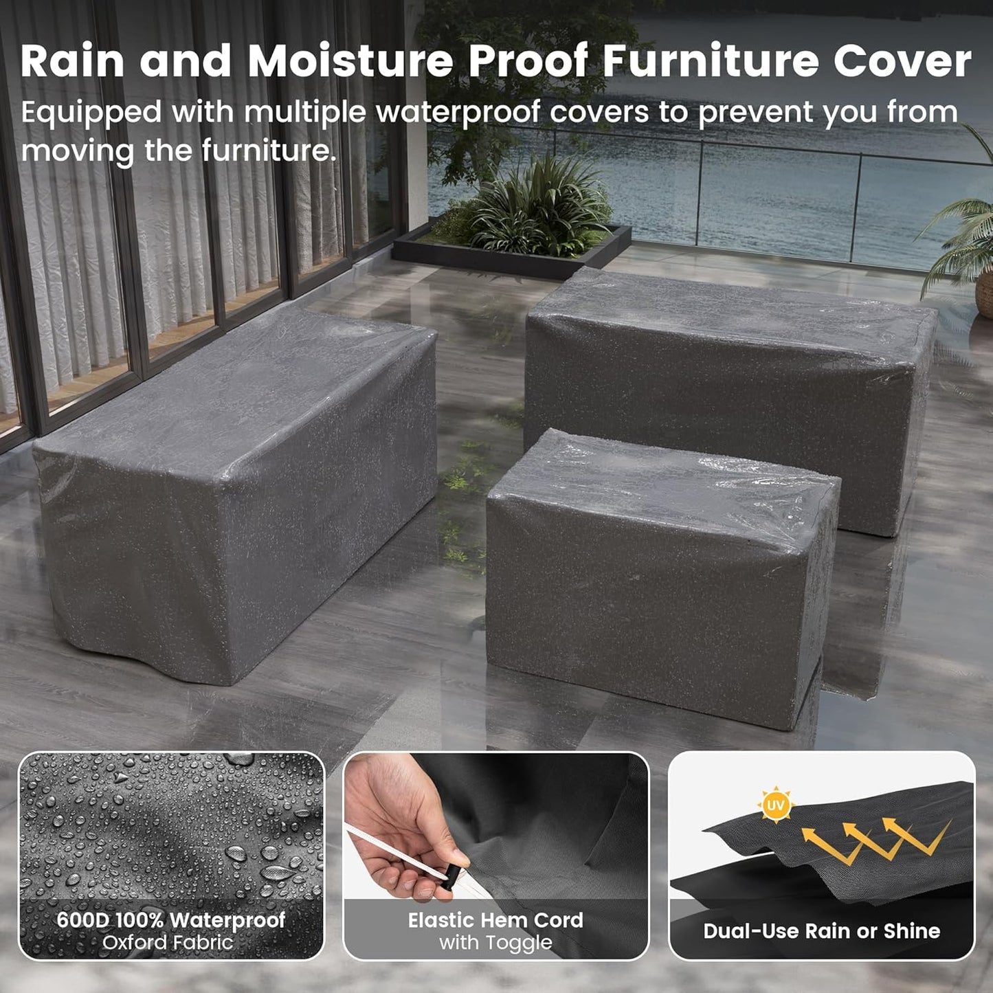 UDPATIO Patio Furniture Set with Fire Pit Table, 8 Inch Armrest Outdoor Sectional Sofa, Wicker Outdoor Furniture Conversation Sets with Waterproof Cover for Backyard Deck(Brown/Dark Grey)