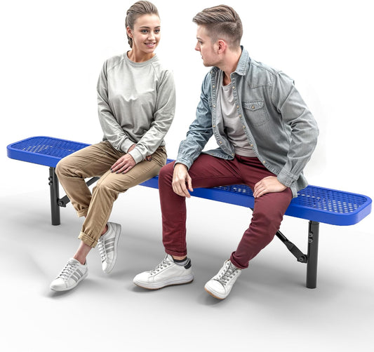 Heavy-Duty Outdoor Metal Bench, Thermoplastic-Coated, Inground, Weatherproof, Commercial-Grade for Parks, Gardens, Patios, Stores & More (6 Ft - Inground, Blue)