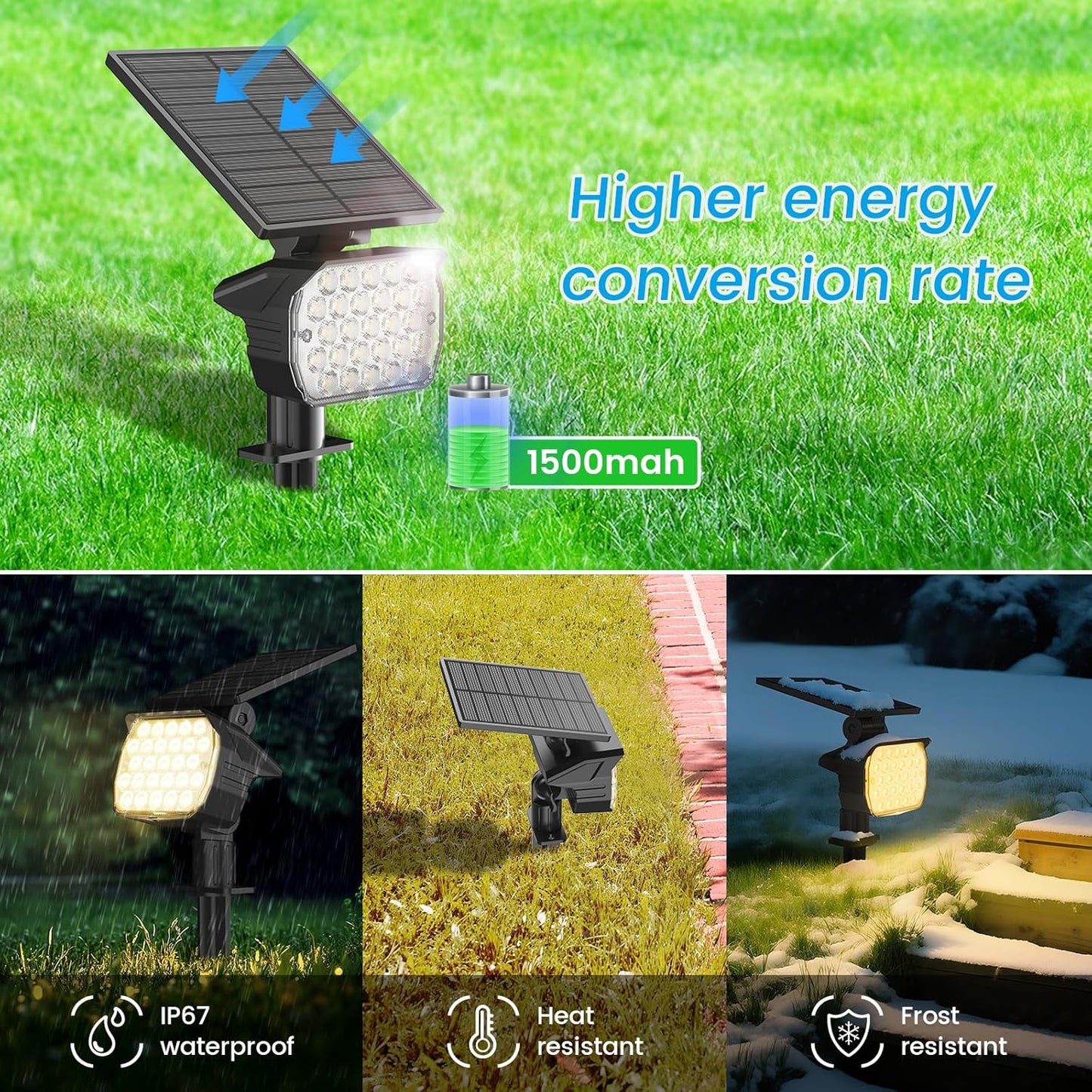 VOLISUN Solar Spotlight Outdoor, IP67 Waterproof Solar Landscape Spot Lights，Uplights for Yard Garden Pathway - 2 Pack (Warm White) 27 LED 3 Lighting Modes