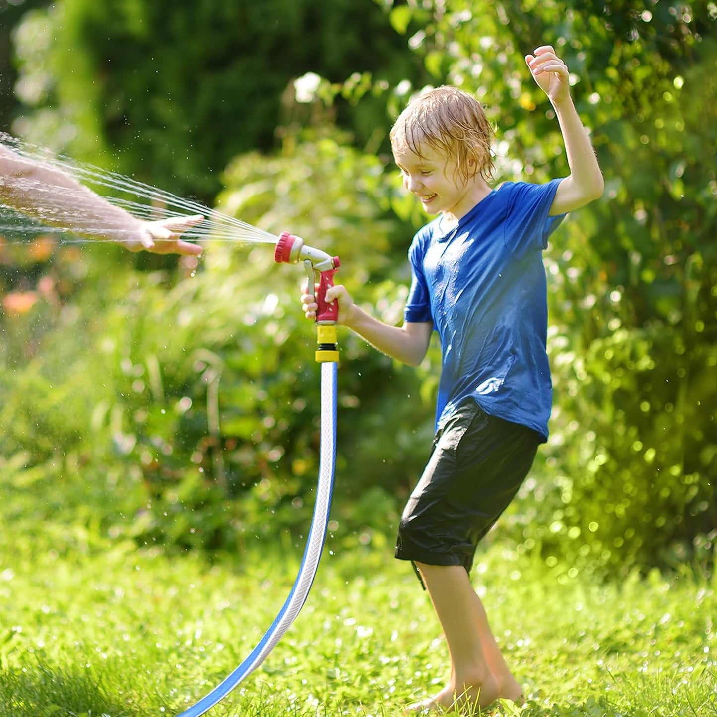 Solution4Patio Short Leader Blue Garden Hose 3/4 in. x 10 ft.-Kink Free, No Leaking, Male to Female Brass/Aluminum Fittings-Heavy Duty Durable Flexible Lightweight Water Pipe for Household &Commercial