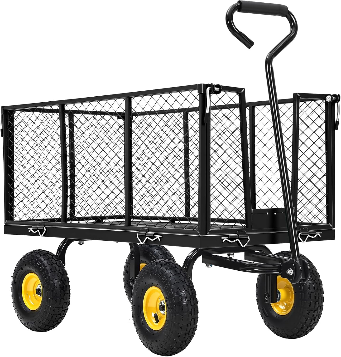 Heavy Duty Steel Garden Cart, 1100LBS Pullable Metal Garden Wagon with 10" Wheels, 180° Rotating Handle and Removable Sides for Outdoor, Farm, Yard, Beach ﻿