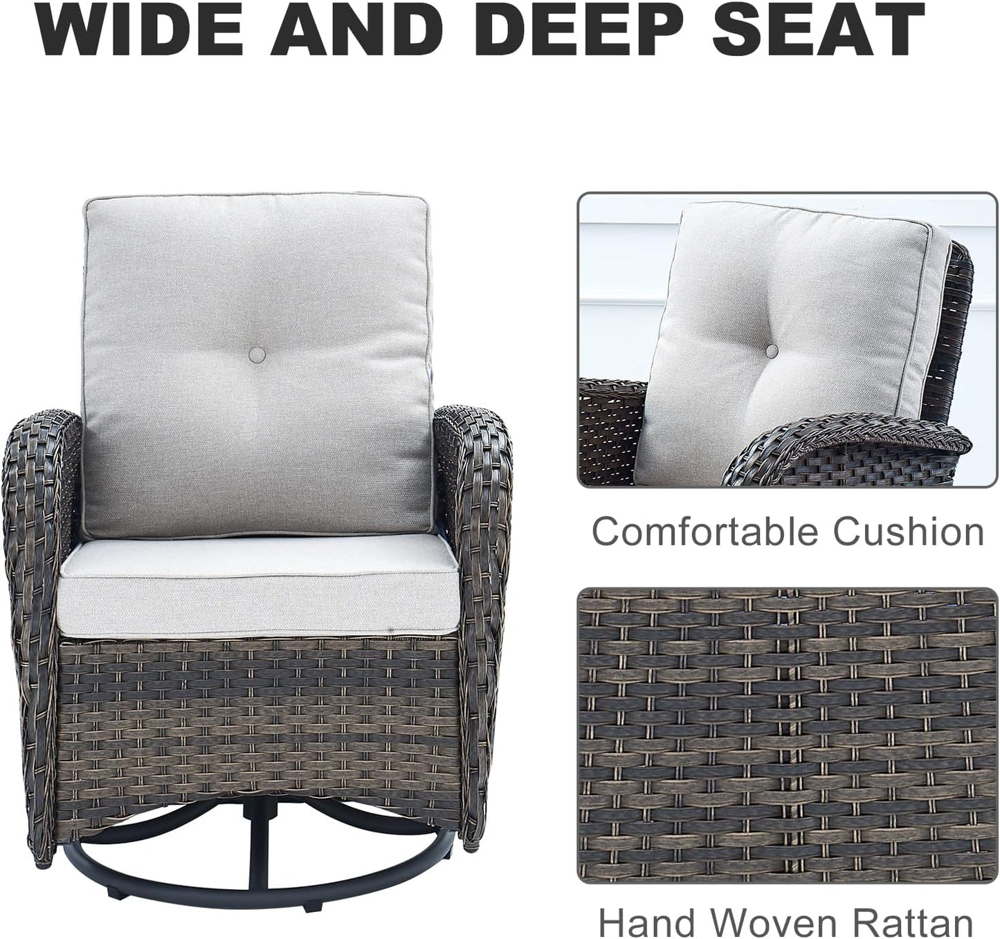 HUMMUH Patio Furniture 7-Piece PE Wicker Outdoor Conversation Set,All-Weather Rattan Swivel Chairs with Ottomans Glider Loveseat for Backyard,Poolside,Deck