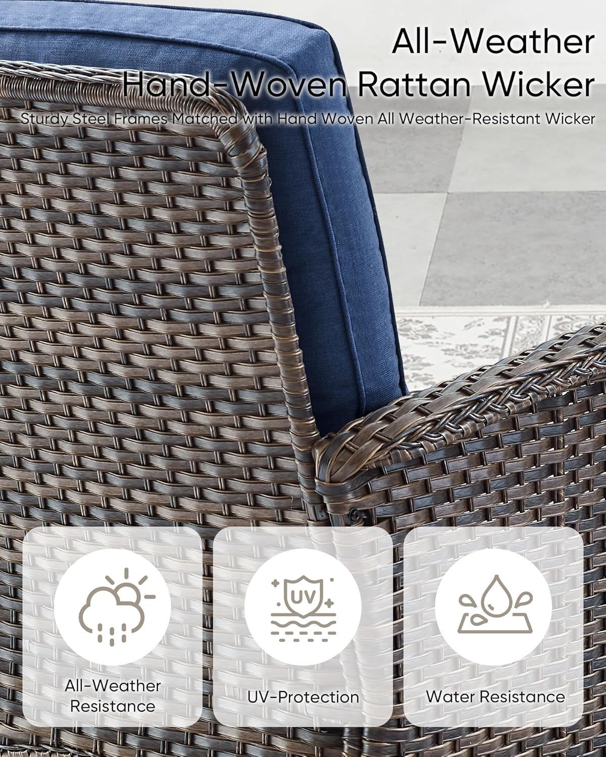 HUMMUH 5-Piece Patio Furniture Set with Fire Pit,Wicker Outdoor Rocking Chairs Patio Sofa for Backyard,Poolside,Deck