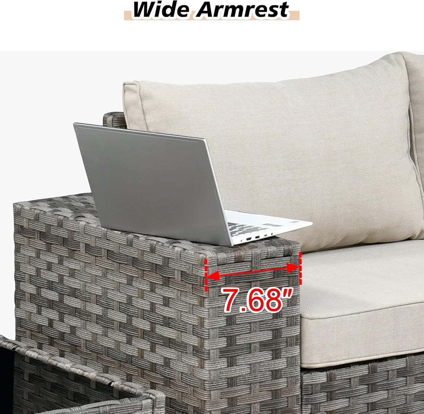 HOOOWOOO 13 Piece Modular Patio Outdoor Sectional Furniture Set with Gas Propane Fire Pit Table,Wicker Conversation Sofa Set,Out Door Couch Set with Wide Arm Outside(Beige)