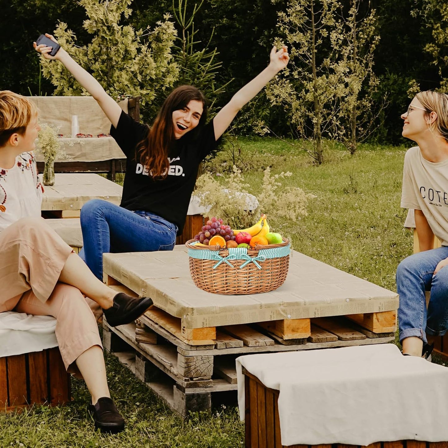 G GOOD GAIN Oval Picnic Basket with Folding Handles, Willow Hand Woven Shopping Basket, Bath Toy Kids Toy Storage Gift Packing Basket, Wicker Empty Easter Eggs and Candy Small Gift Basket.Green