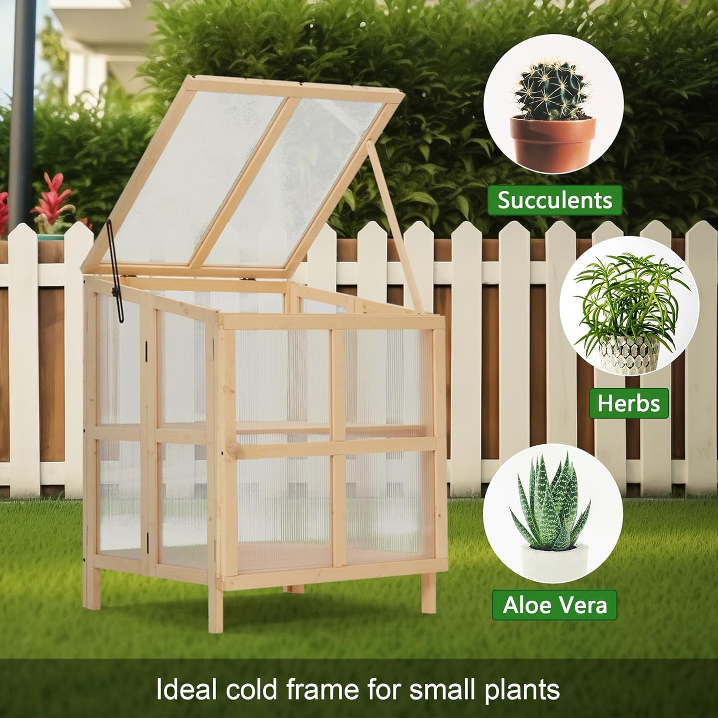 2 Tier Foldable Cold Frame Greenhouse, Portable Wooden Greenhouse Garden Cold Frame Raised Planter Box with Shelves