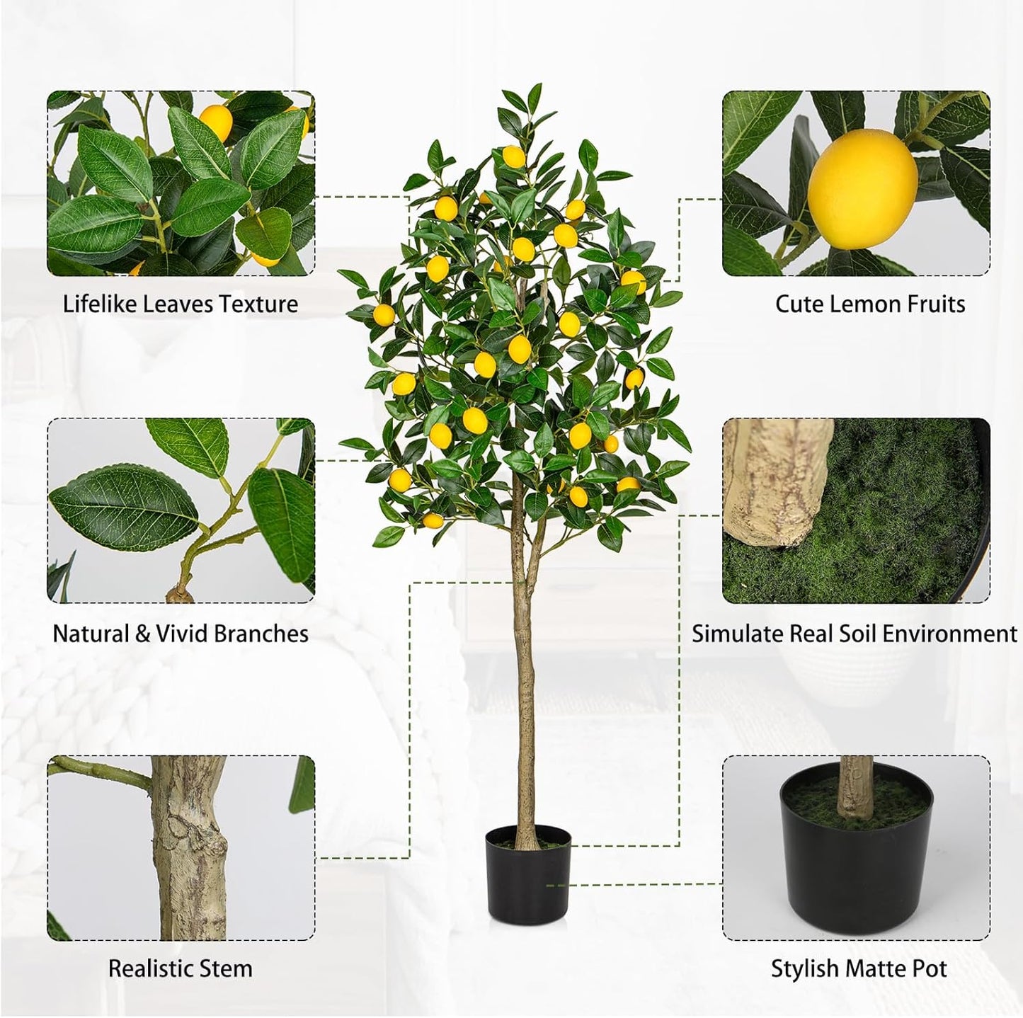 Artificial Lemon Tree 5ft Fake Lemon Plant in Pot Large Fake Floor Plants Faux Trees Indoor Lemon Decorations for Home Living Room Office