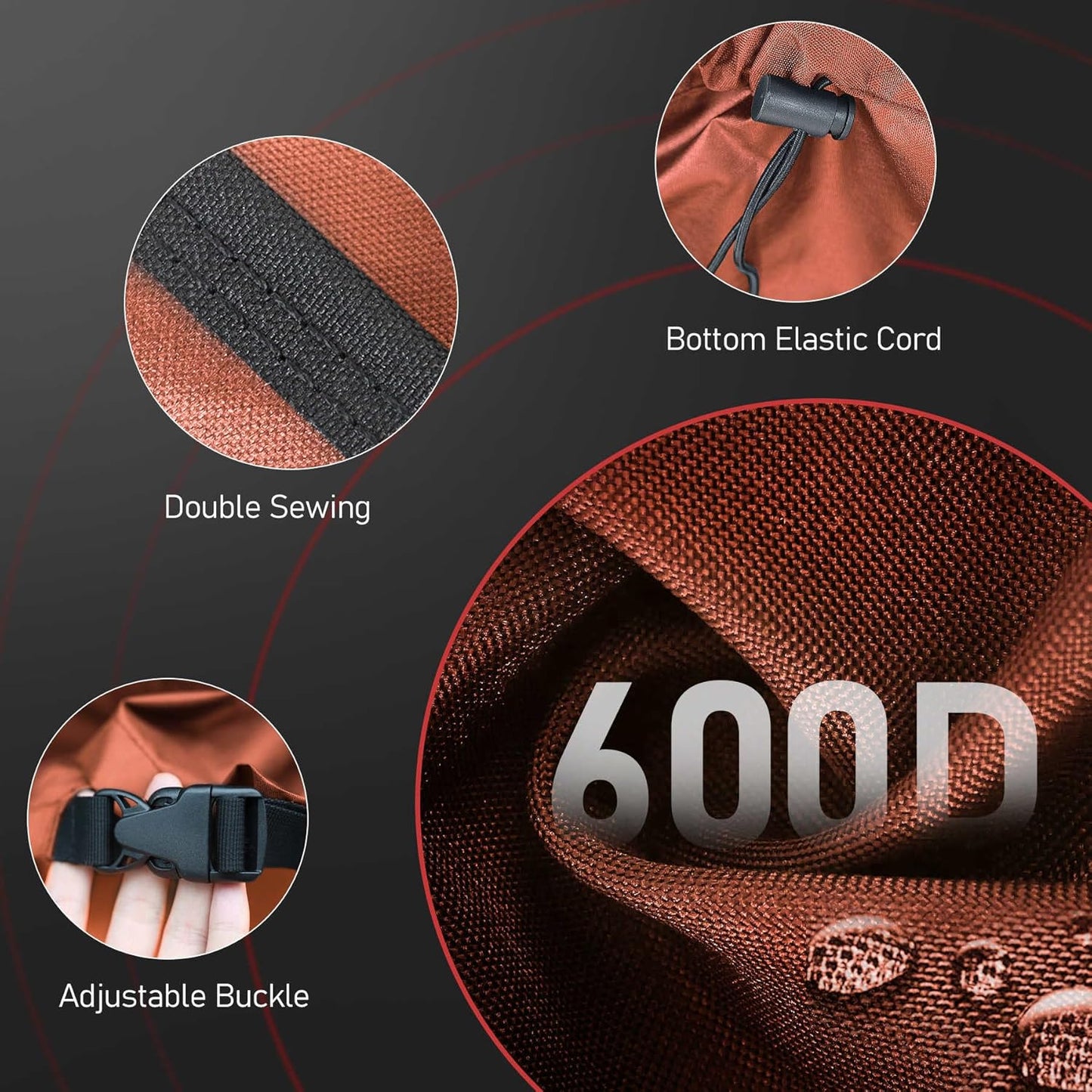 Fire Pit Cover Round 44 Inch - Outdoor Firepit Cover Heavy Duty & Waterproof, 600D Patio Fire Table Covers Gas Fire Pit Accessories Fade & Weather Resistant Brown - 44 x 44 x 24 Inch