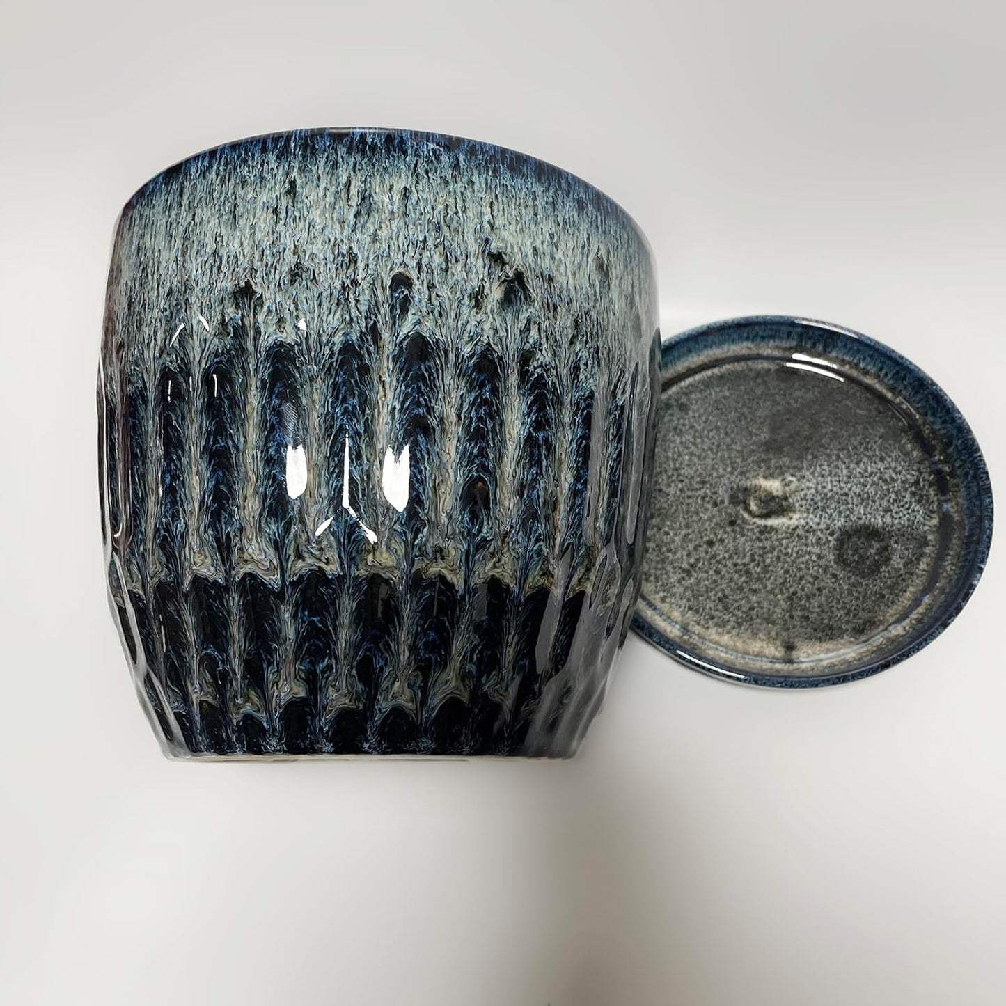 Ceramic Pots for Plants, 6in Ceramic Planters for Indoor Plants, Flower Pots with Drainage and Saucer, Reactive Glaze Blue