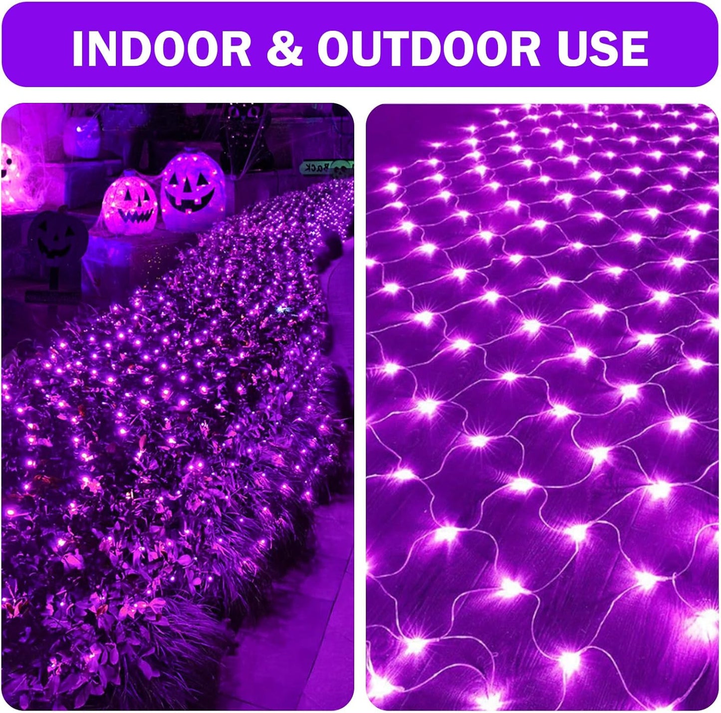 HeKation Halloween Net Lights Outdoor, Purple Halloween Net Mesh Lights 200 Led Bulbs Waterproof, for Indoor, Curtain, Tree, Bush, Party, Wedding, Fairy, Wall(9.8'x6.6', Plug in)