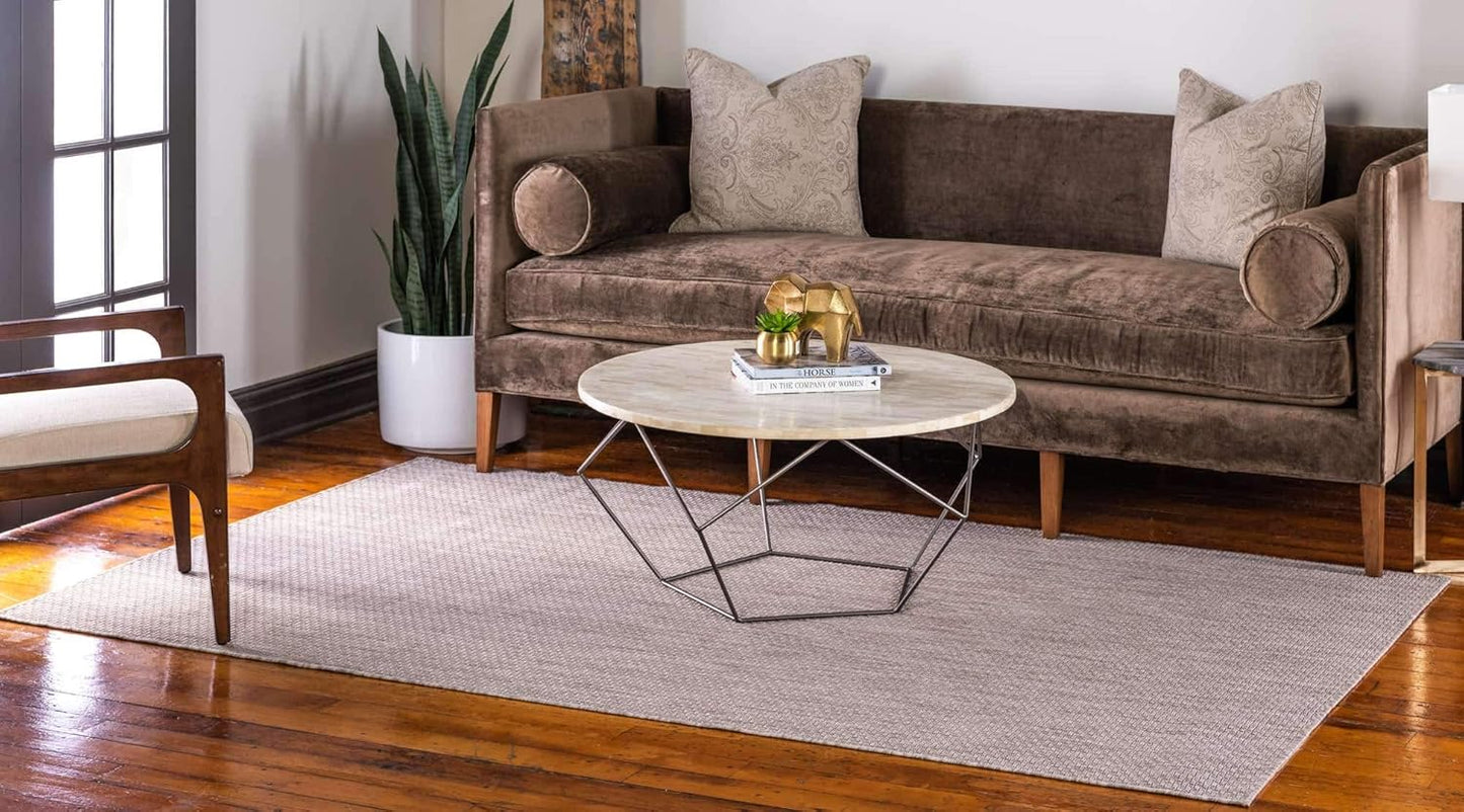 Unique Loom Collection Casual Transitional Solid Heathered Indoor/Outdoor Flatweave Area Rug (9' x 12' Rectangle, Beige/Ivory)